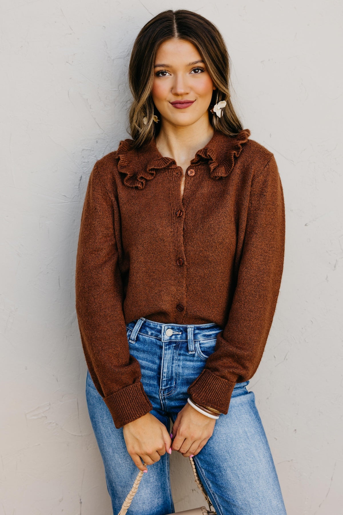 The Darla Ruffle Collar Sweater Cardigan