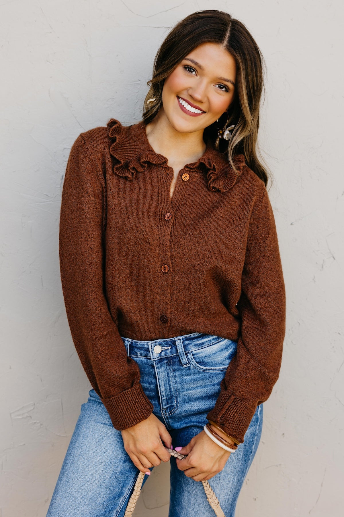 The Darla Ruffle Collar Sweater Cardigan