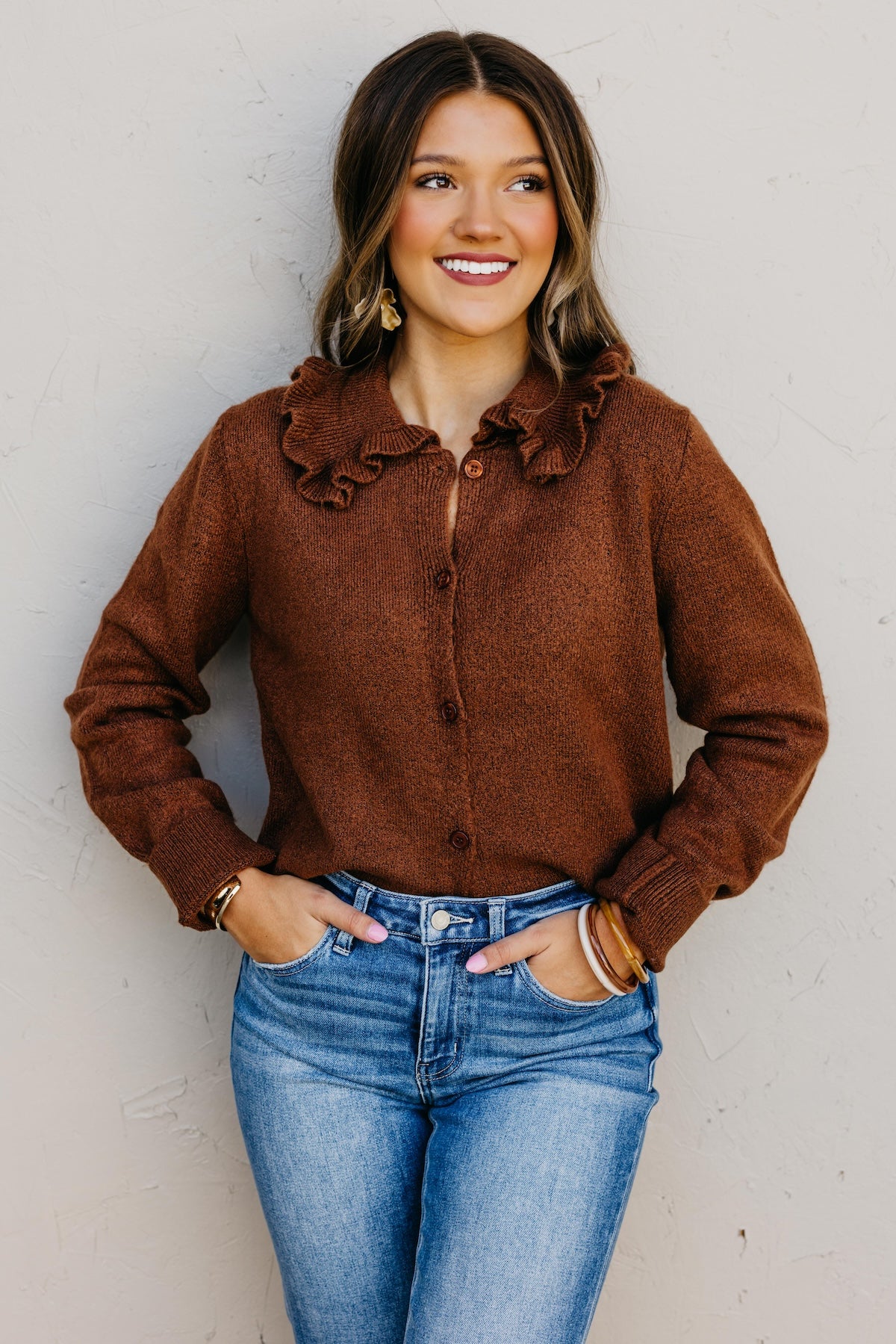 The Darla Ruffle Collar Sweater Cardigan