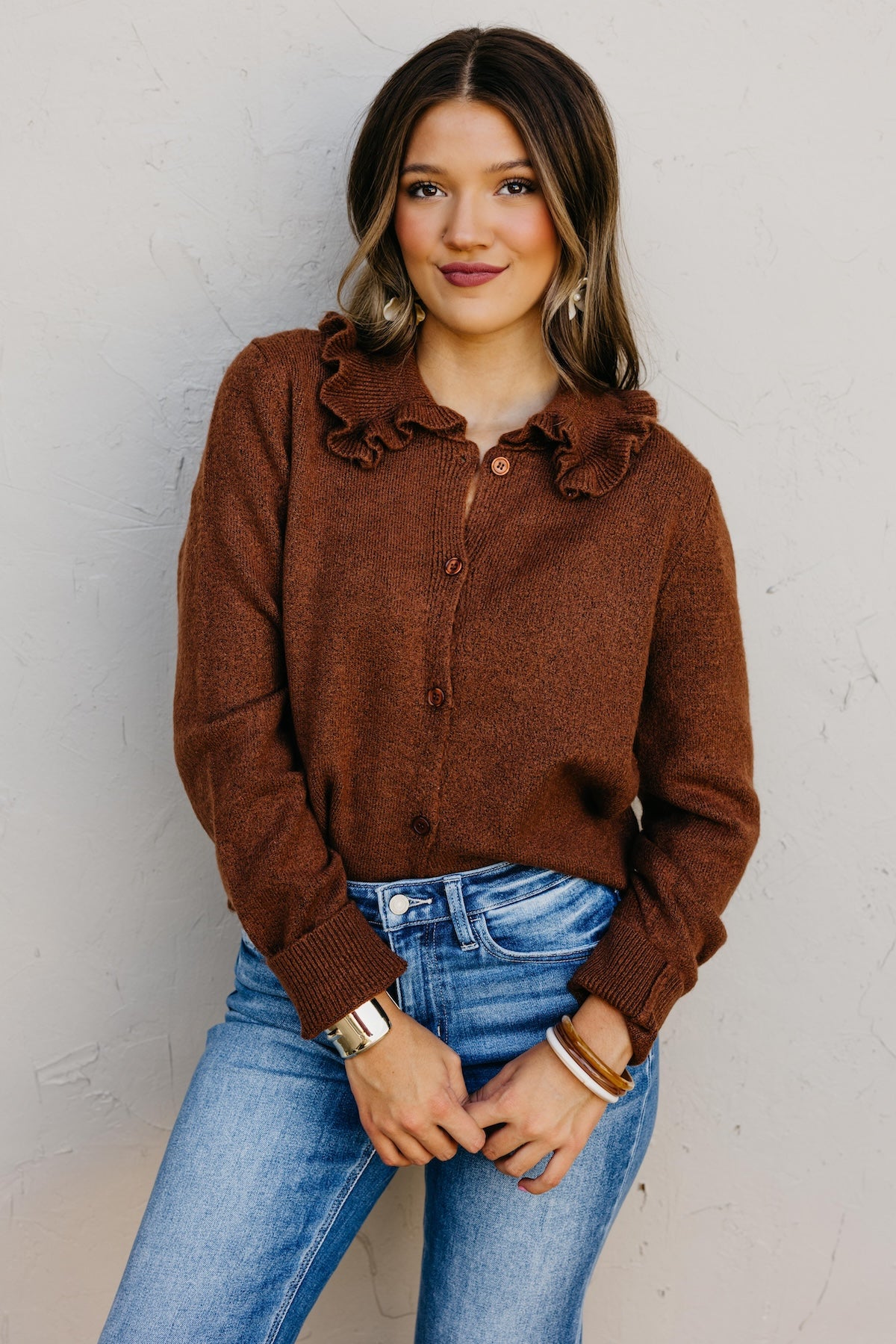 The Darla Ruffle Collar Sweater Cardigan