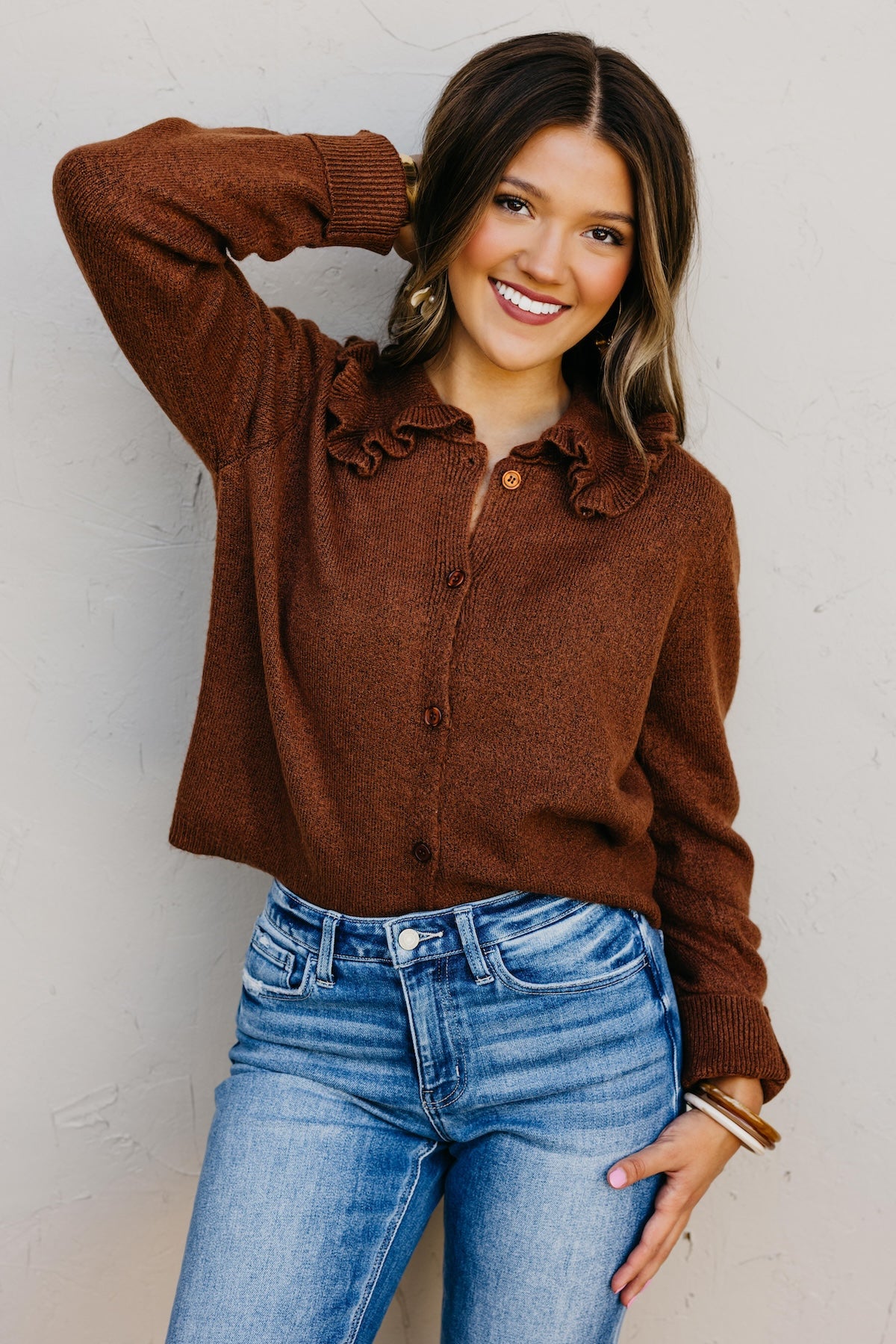 The Darla Ruffle Collar Sweater Cardigan