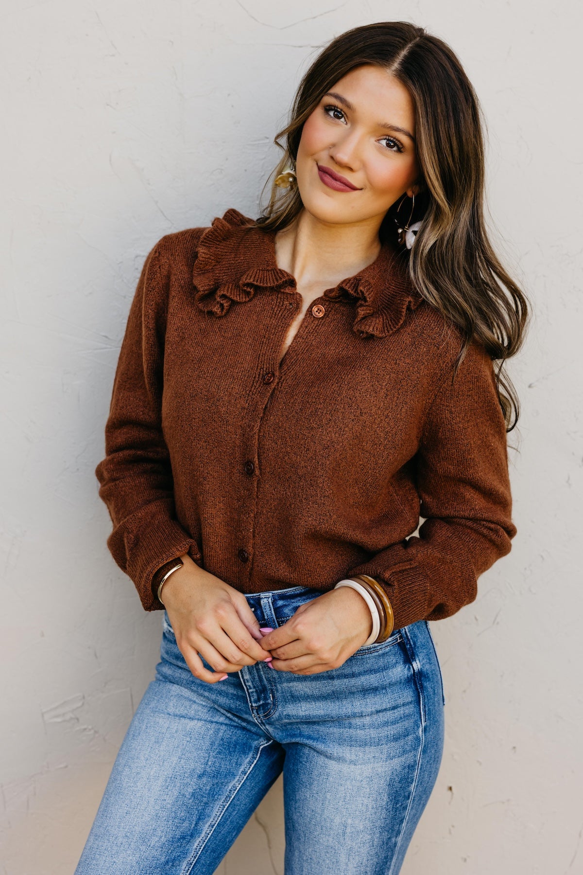 The Darla Ruffle Collar Sweater Cardigan