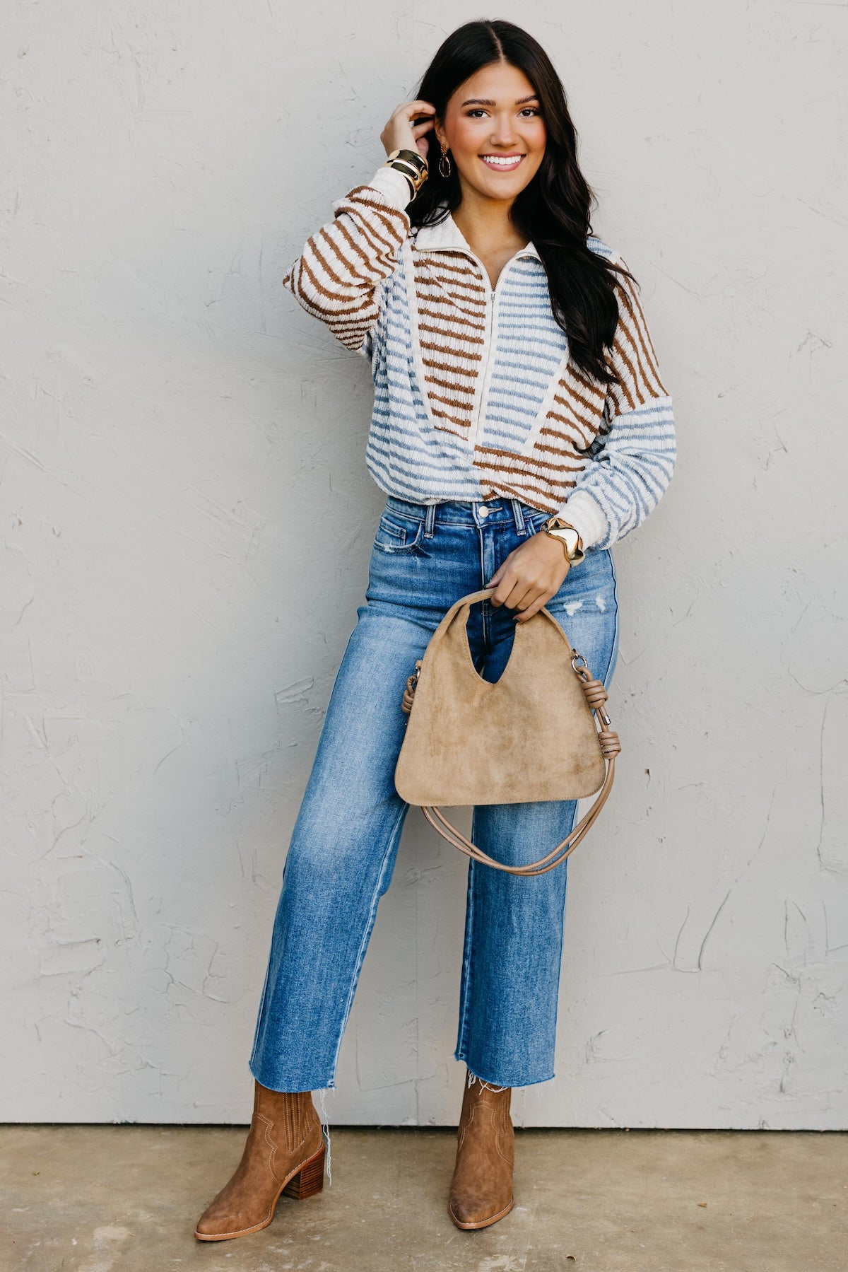 The Ryker Quarter Zip Striped Sweater