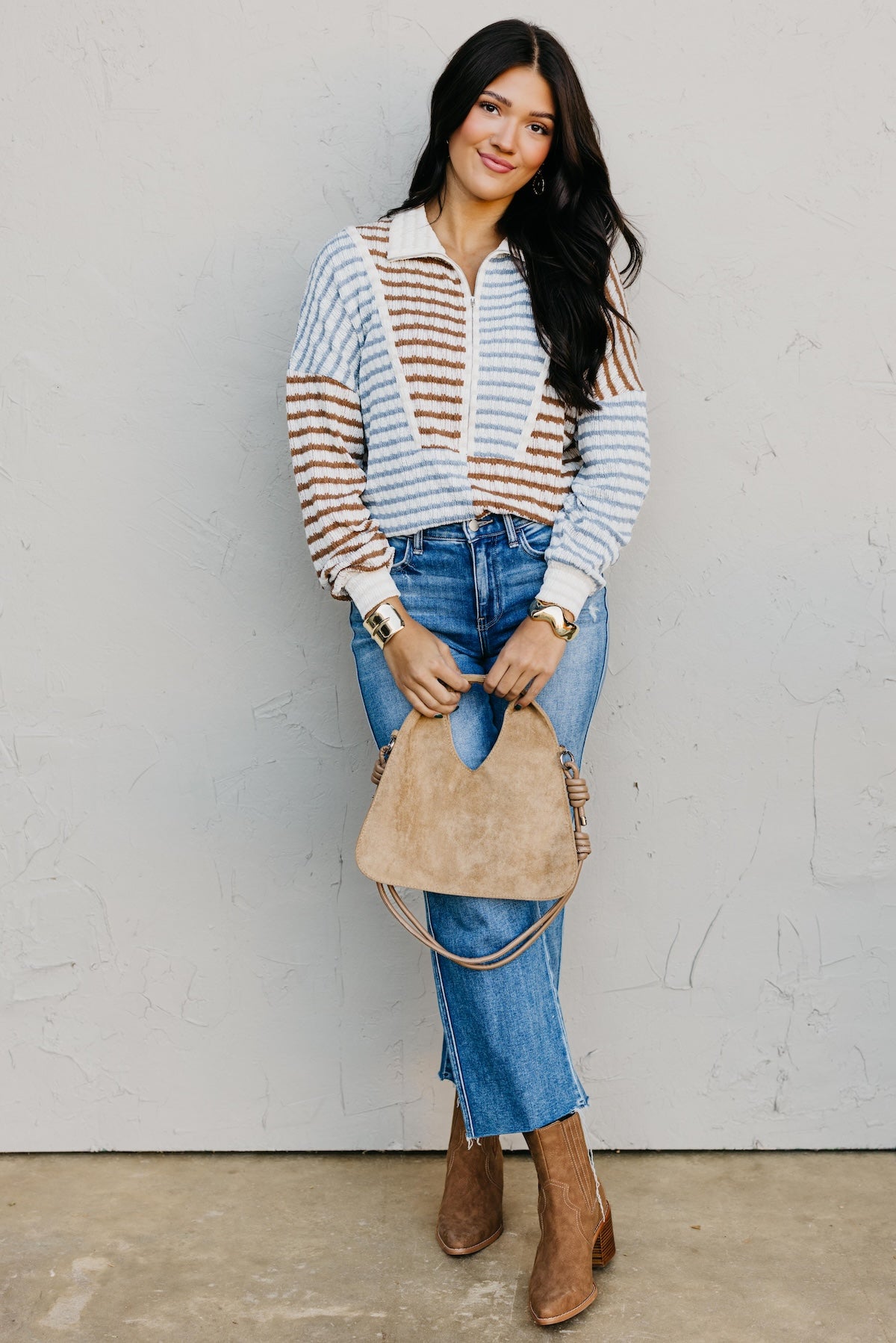 The Ryker Quarter Zip Striped Sweater