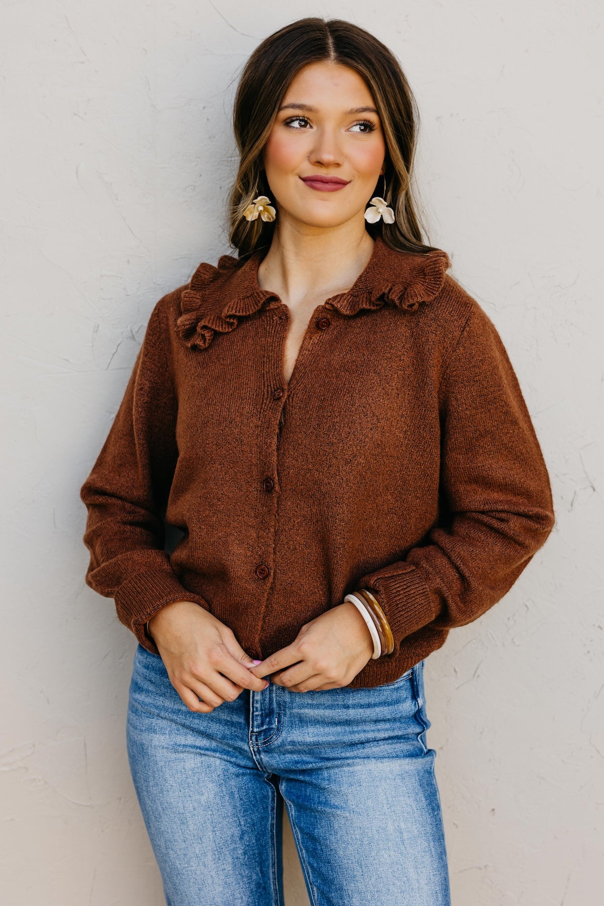 The Darla Ruffle Collar Sweater Cardigan