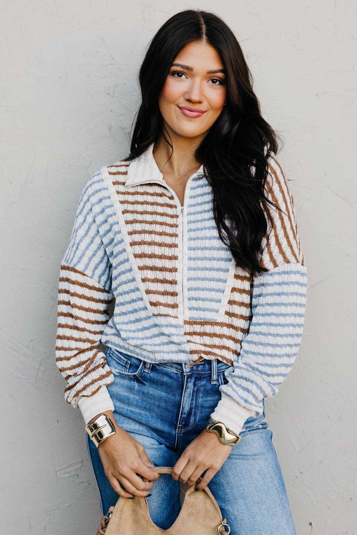 The Ryker Quarter Zip Striped Sweater