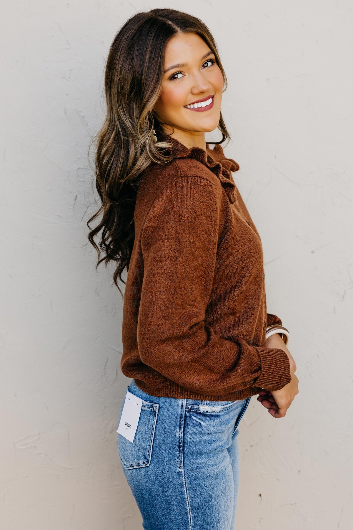 The Darla Ruffle Collar Sweater Cardigan