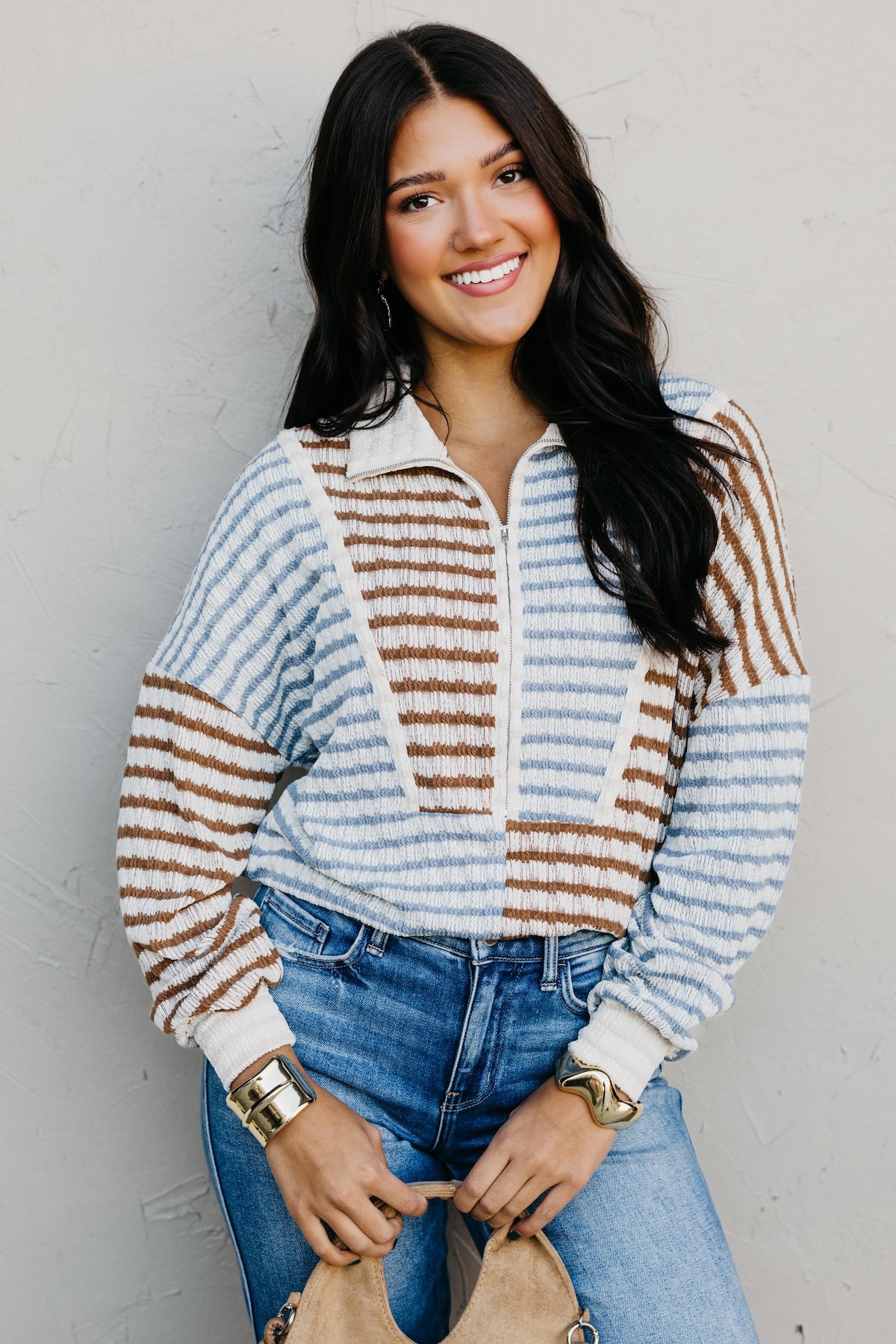 The Ryker Quarter Zip Striped Sweater