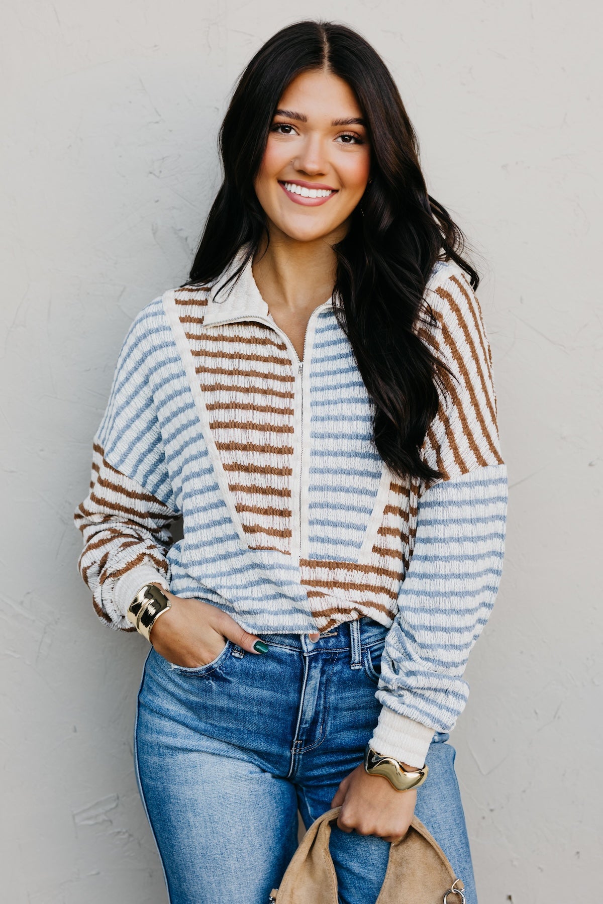 The Ryker Quarter Zip Striped Sweater