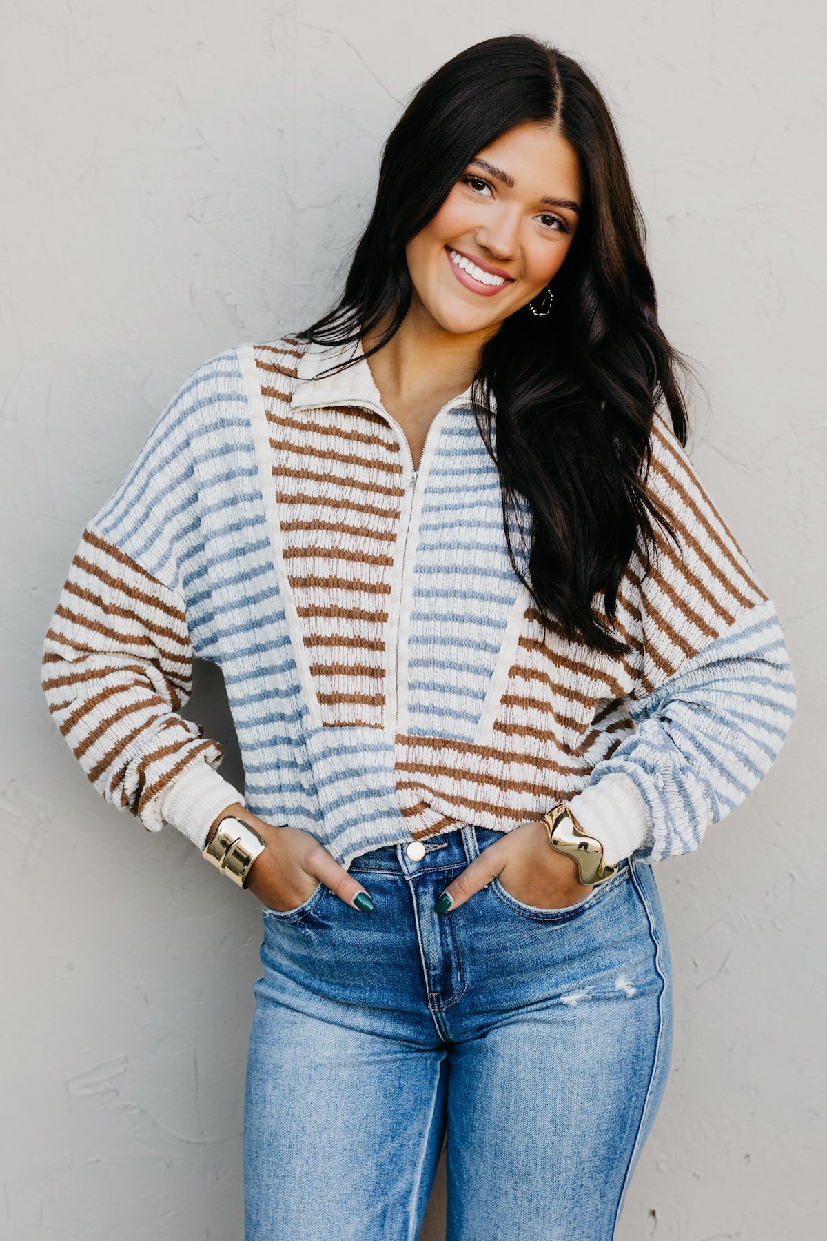 The Ryker Quarter Zip Striped Sweater