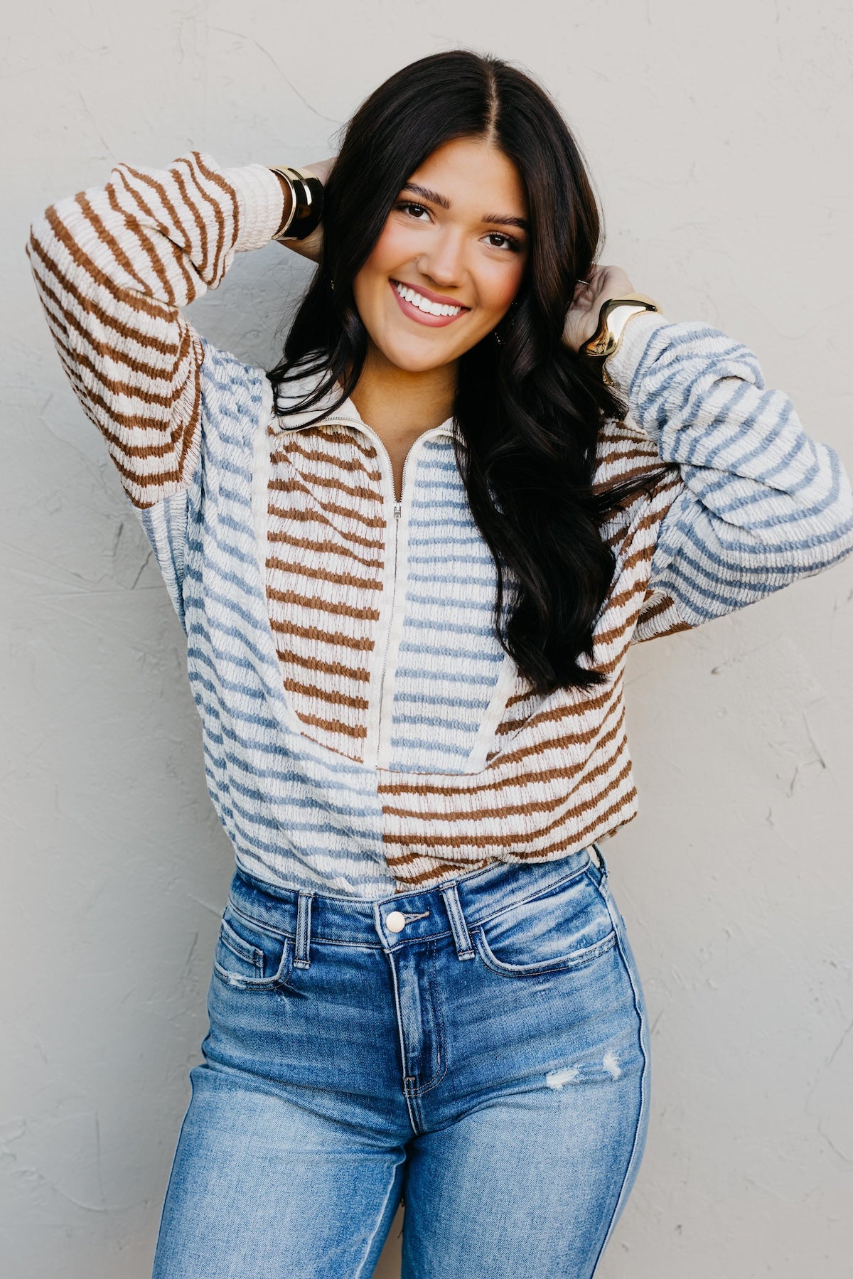 The Ryker Quarter Zip Striped Sweater