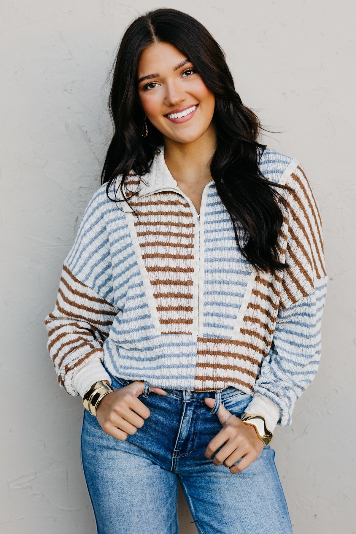 The Ryker Quarter Zip Striped Sweater