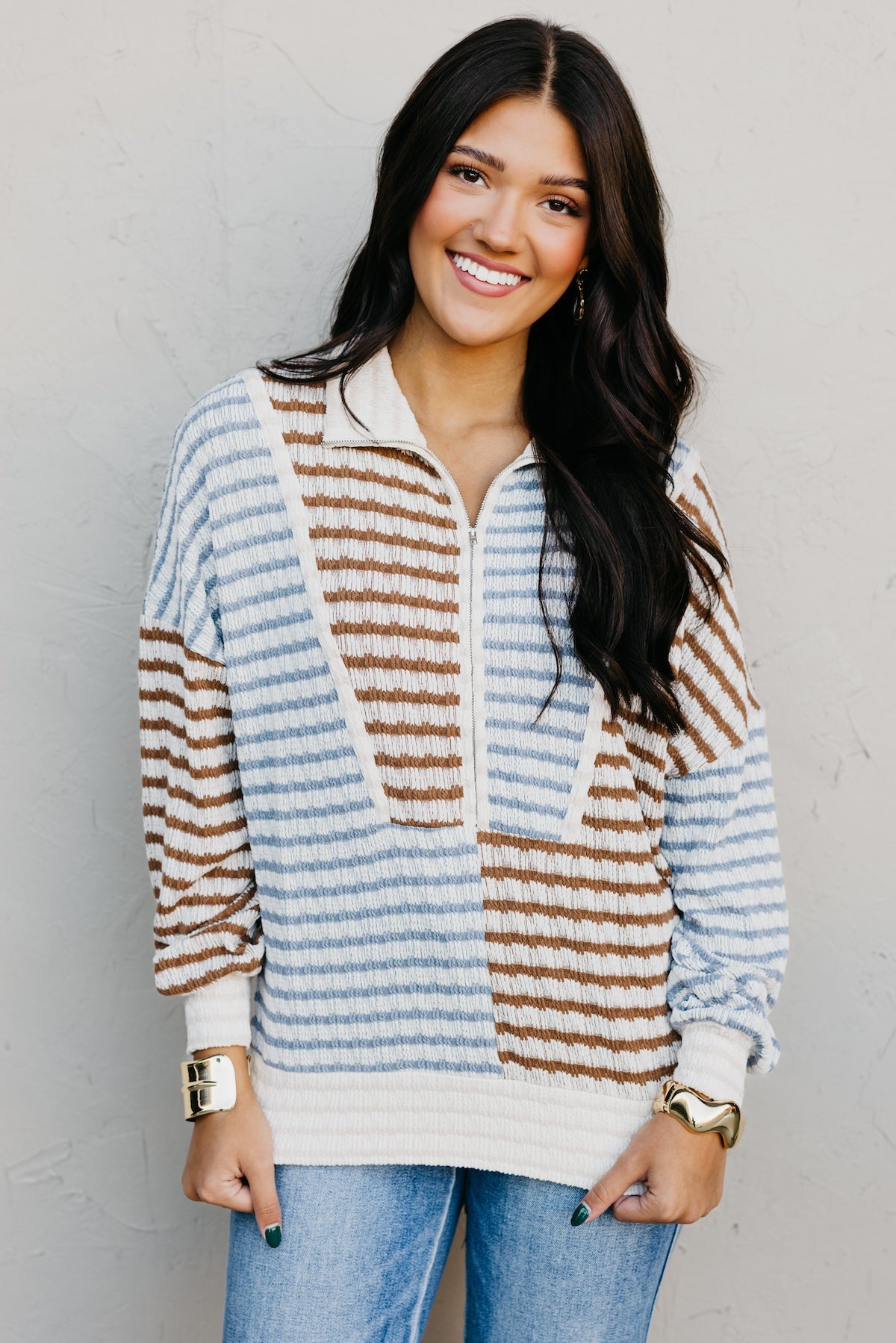 The Ryker Quarter Zip Striped Sweater