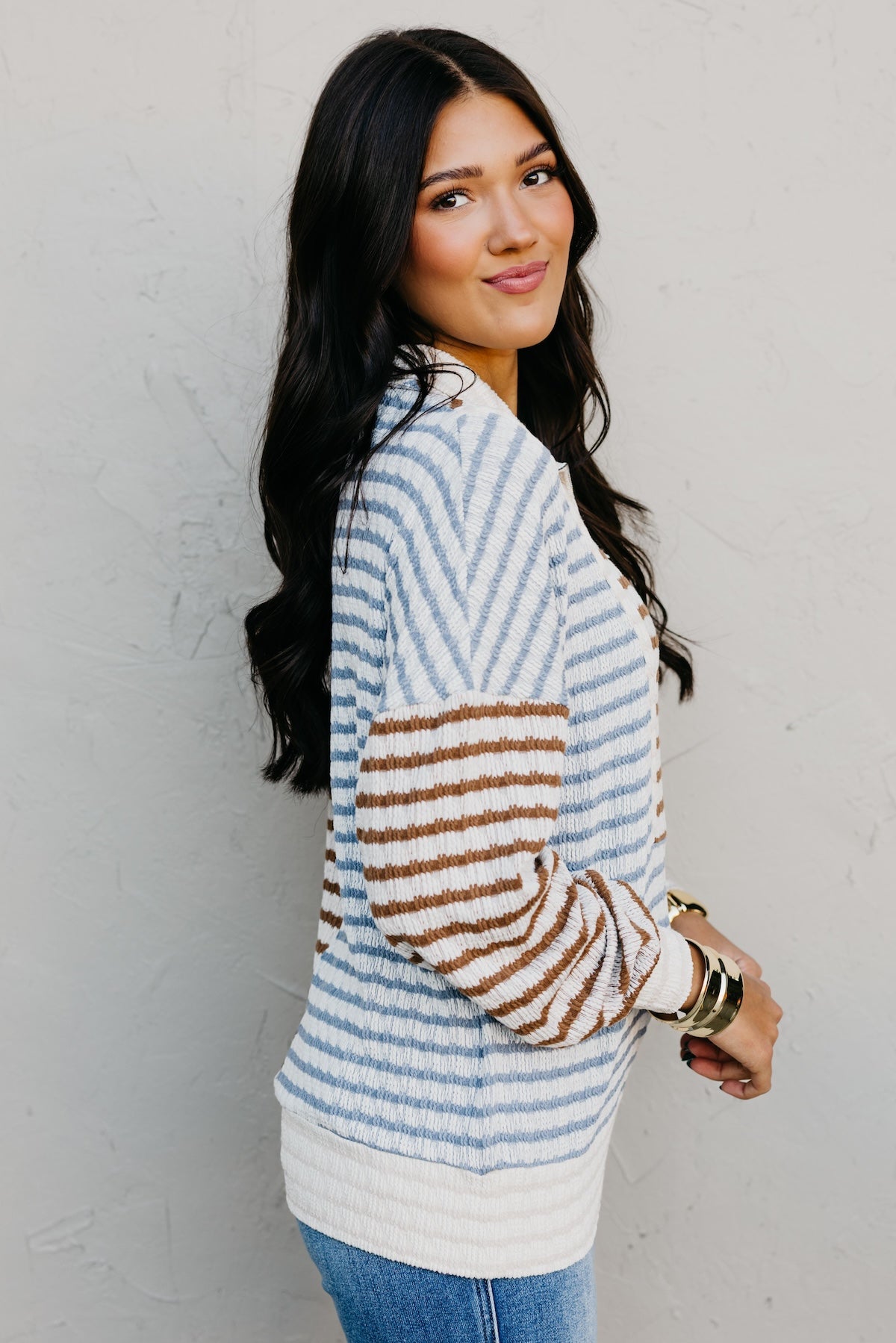 The Ryker Quarter Zip Striped Sweater