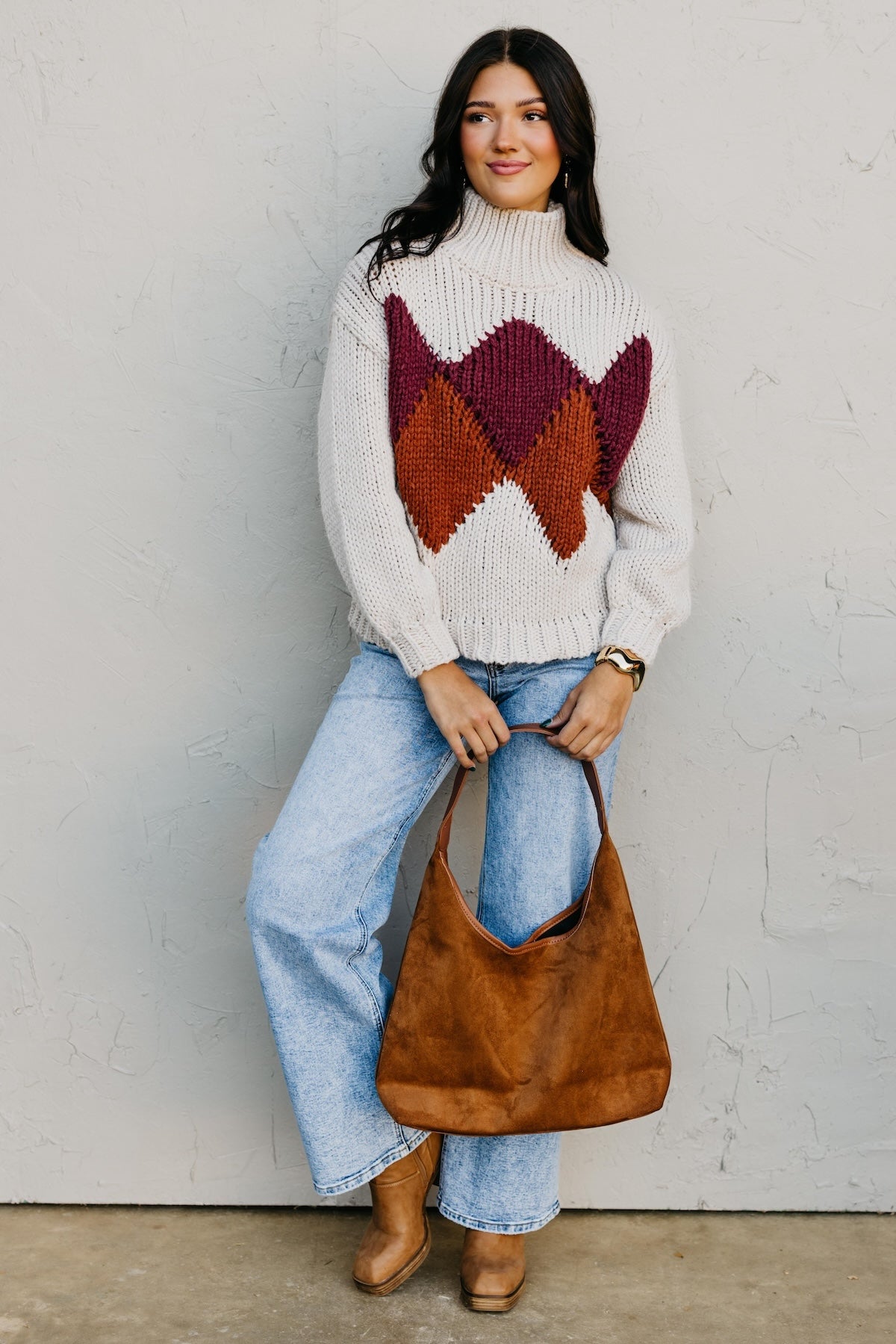 The Faye Argyle Pattern Chunky Sweater