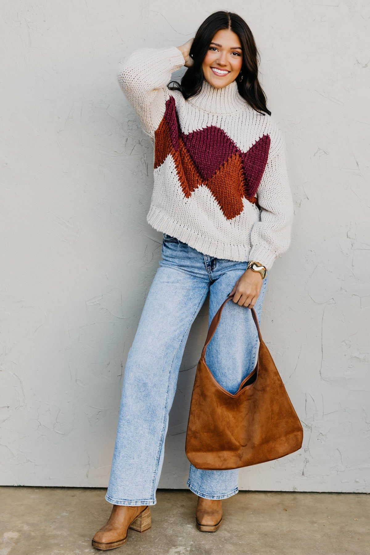 The Faye Argyle Pattern Chunky Sweater