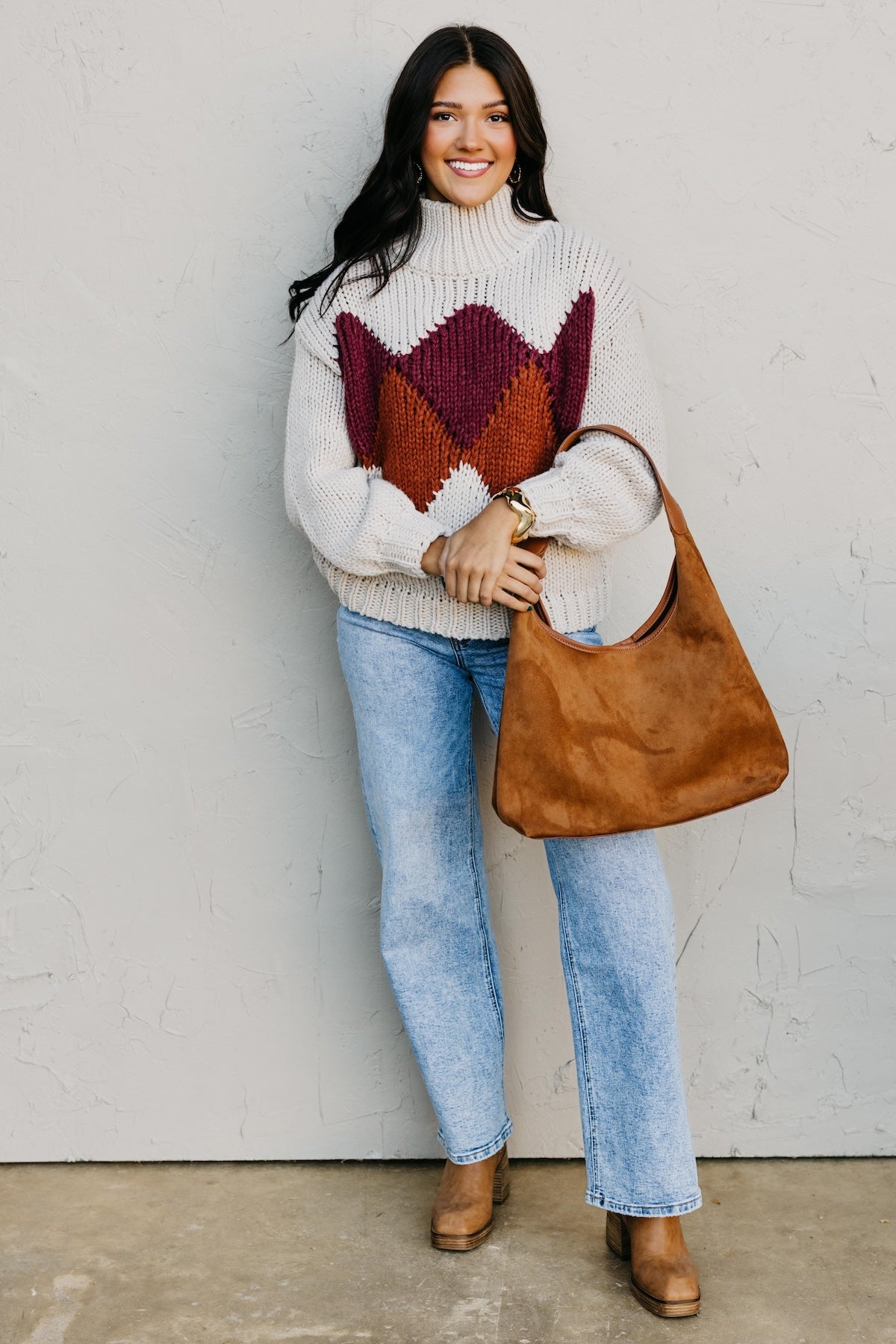 The Faye Argyle Pattern Chunky Sweater
