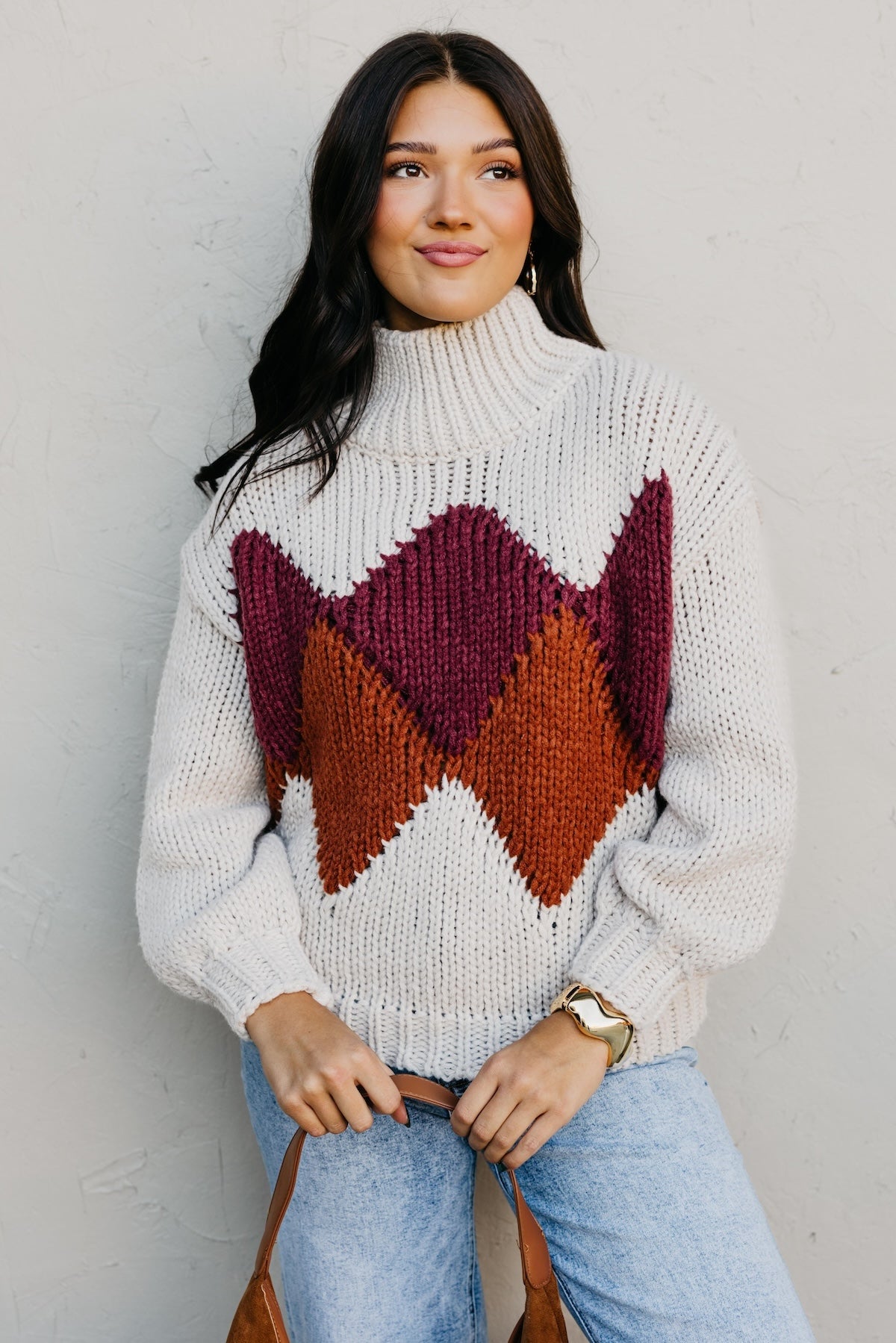 The Faye Argyle Pattern Chunky Sweater