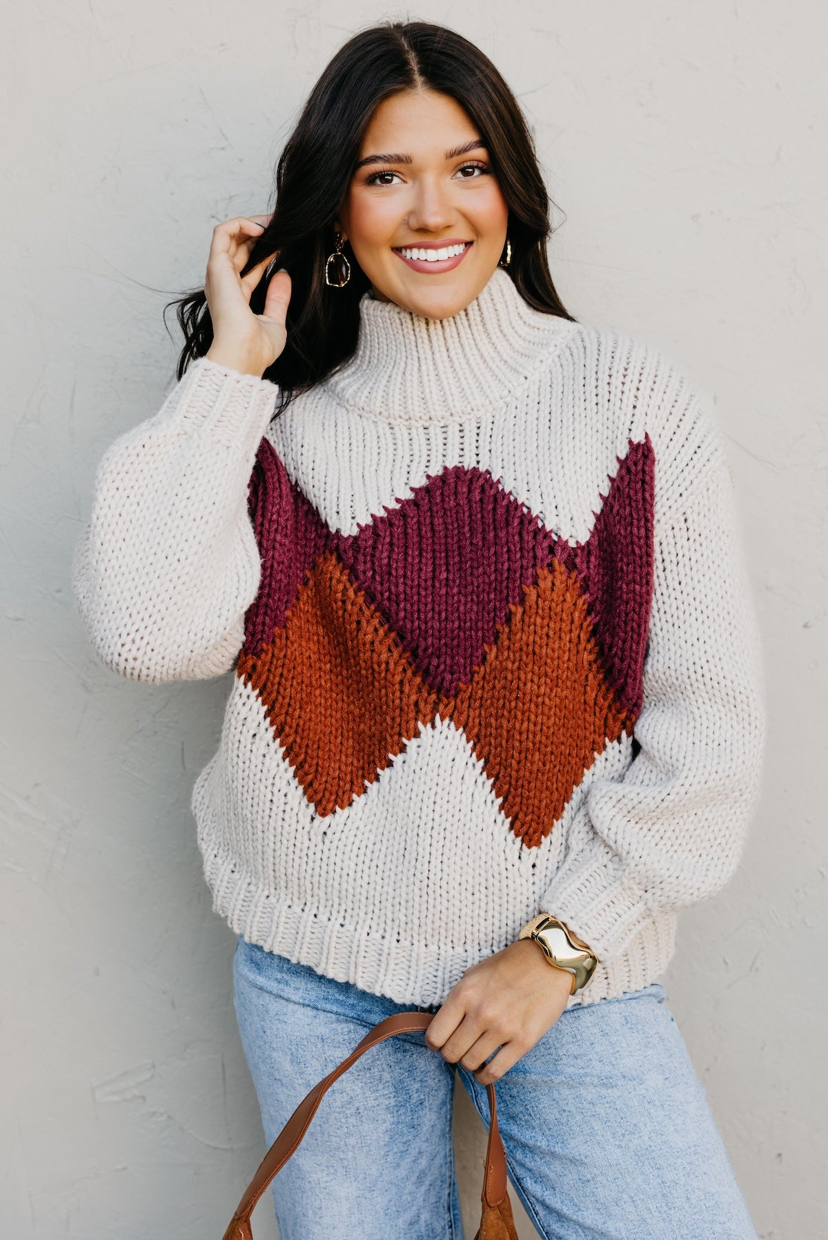 The Faye Argyle Pattern Chunky Sweater