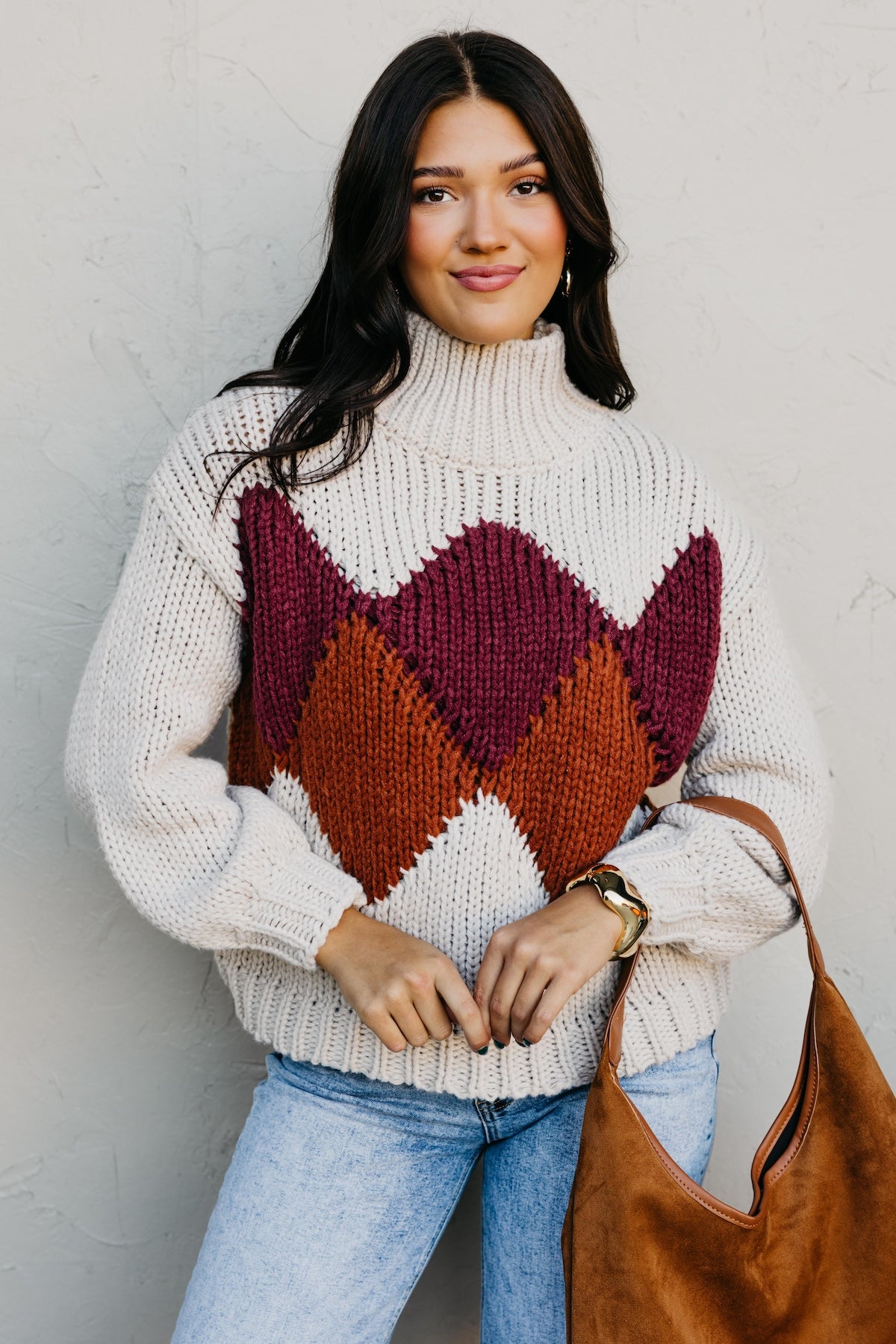 The Faye Argyle Pattern Chunky Sweater