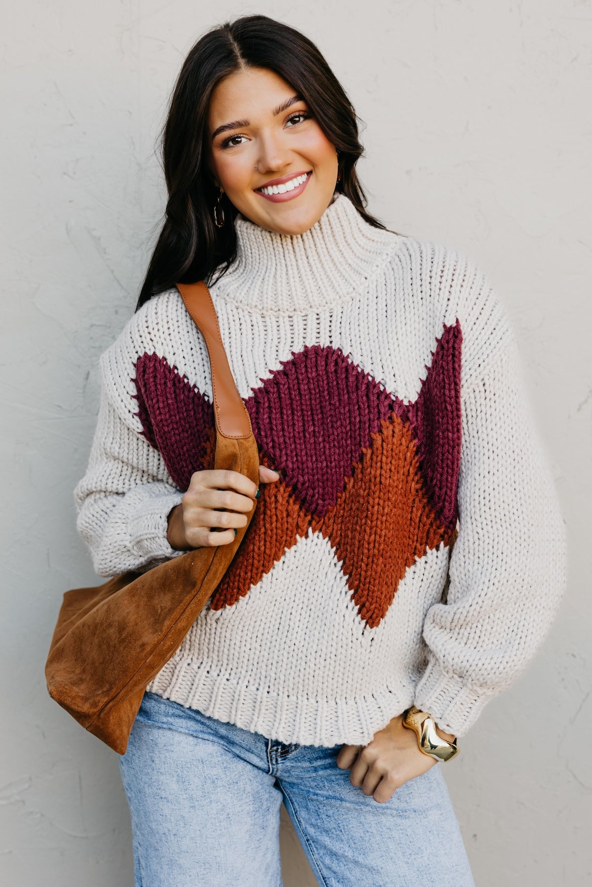The Faye Argyle Pattern Chunky Sweater