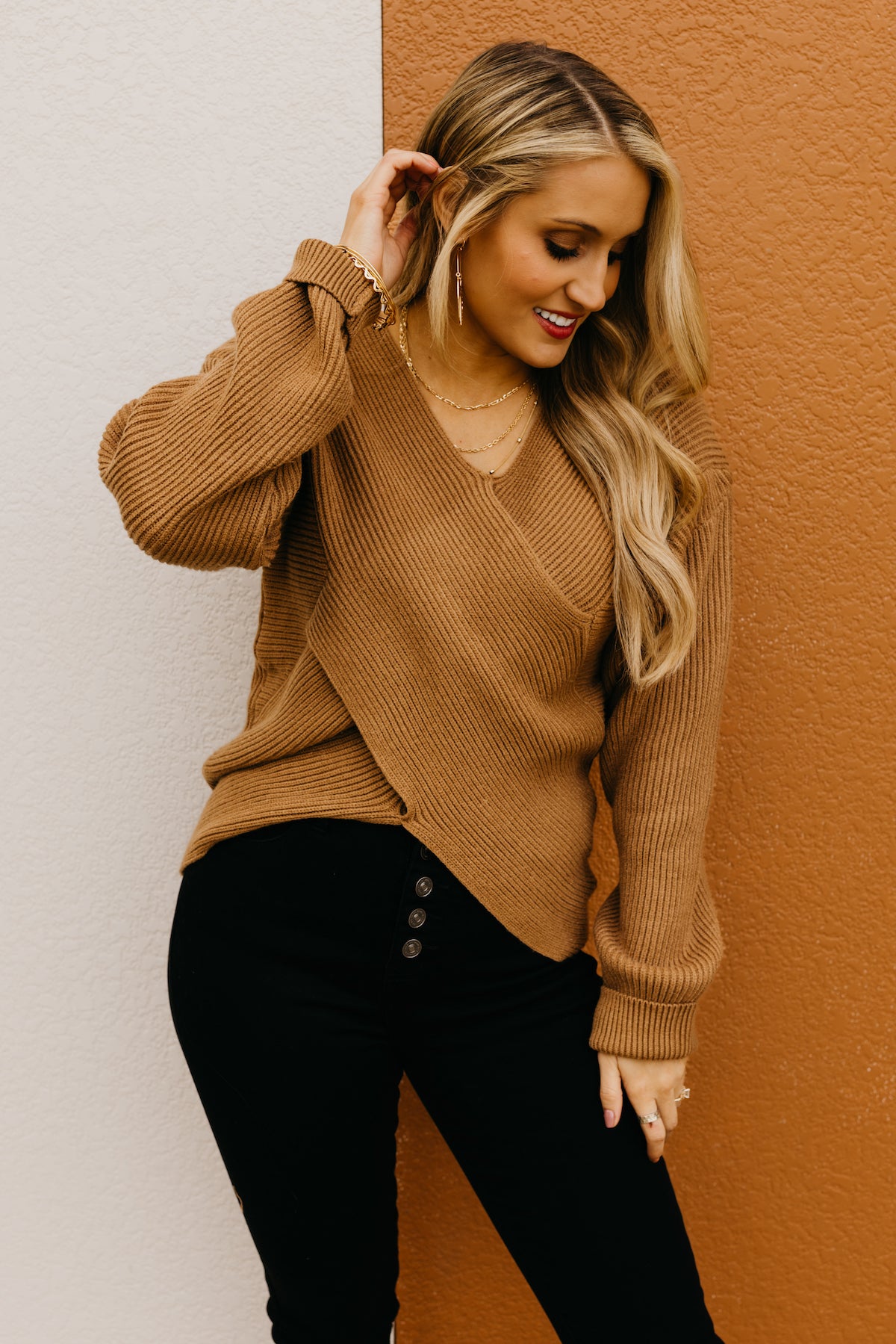 The Desiree Cross Over Wrap Ribbed Sweater  - FINAL SALE