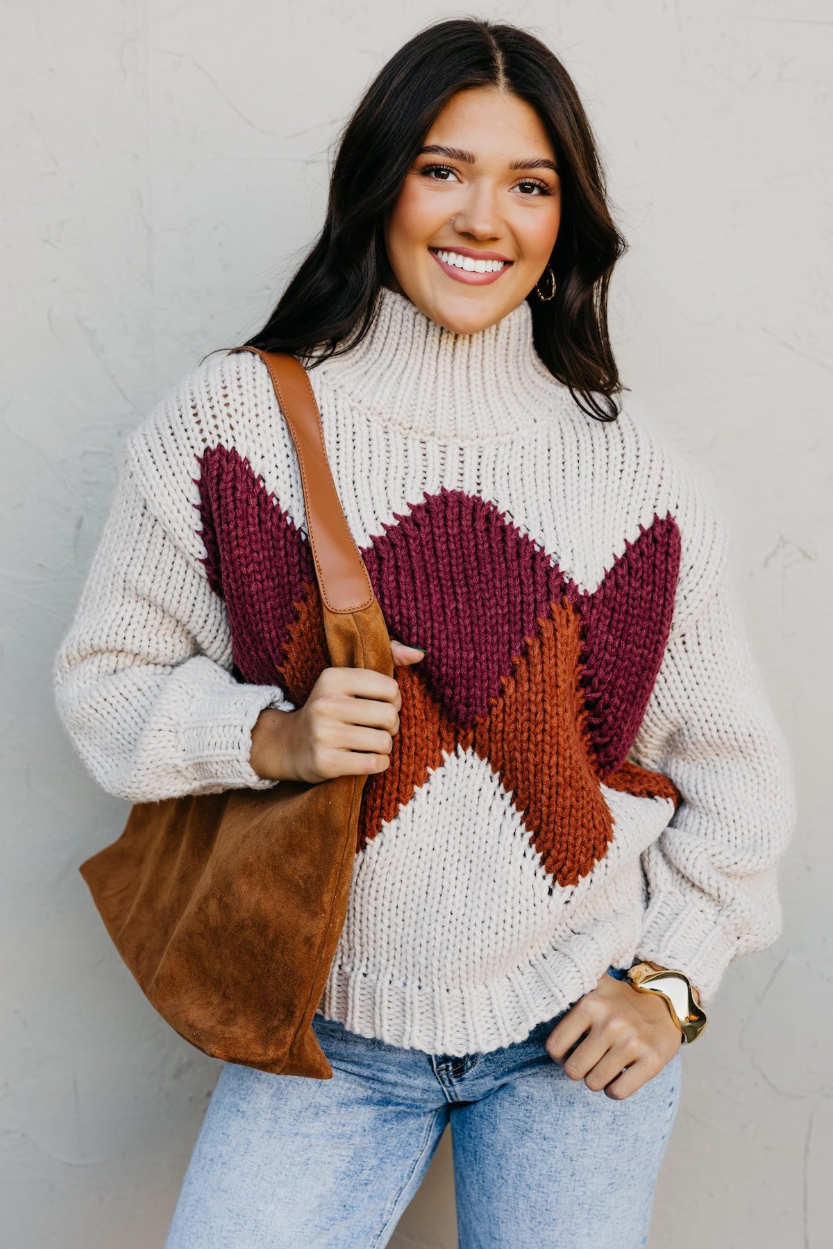 The Faye Argyle Pattern Chunky Sweater