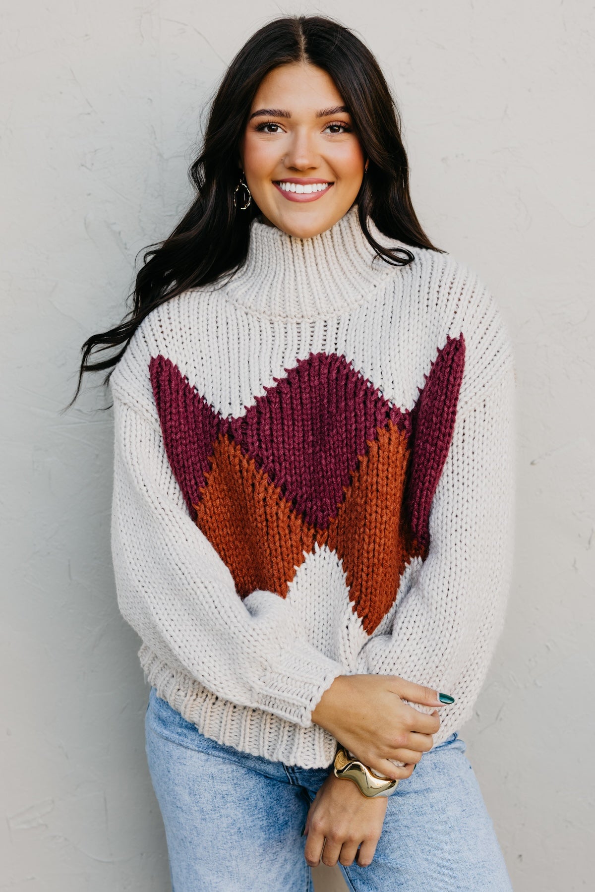 The Faye Argyle Pattern Chunky Sweater