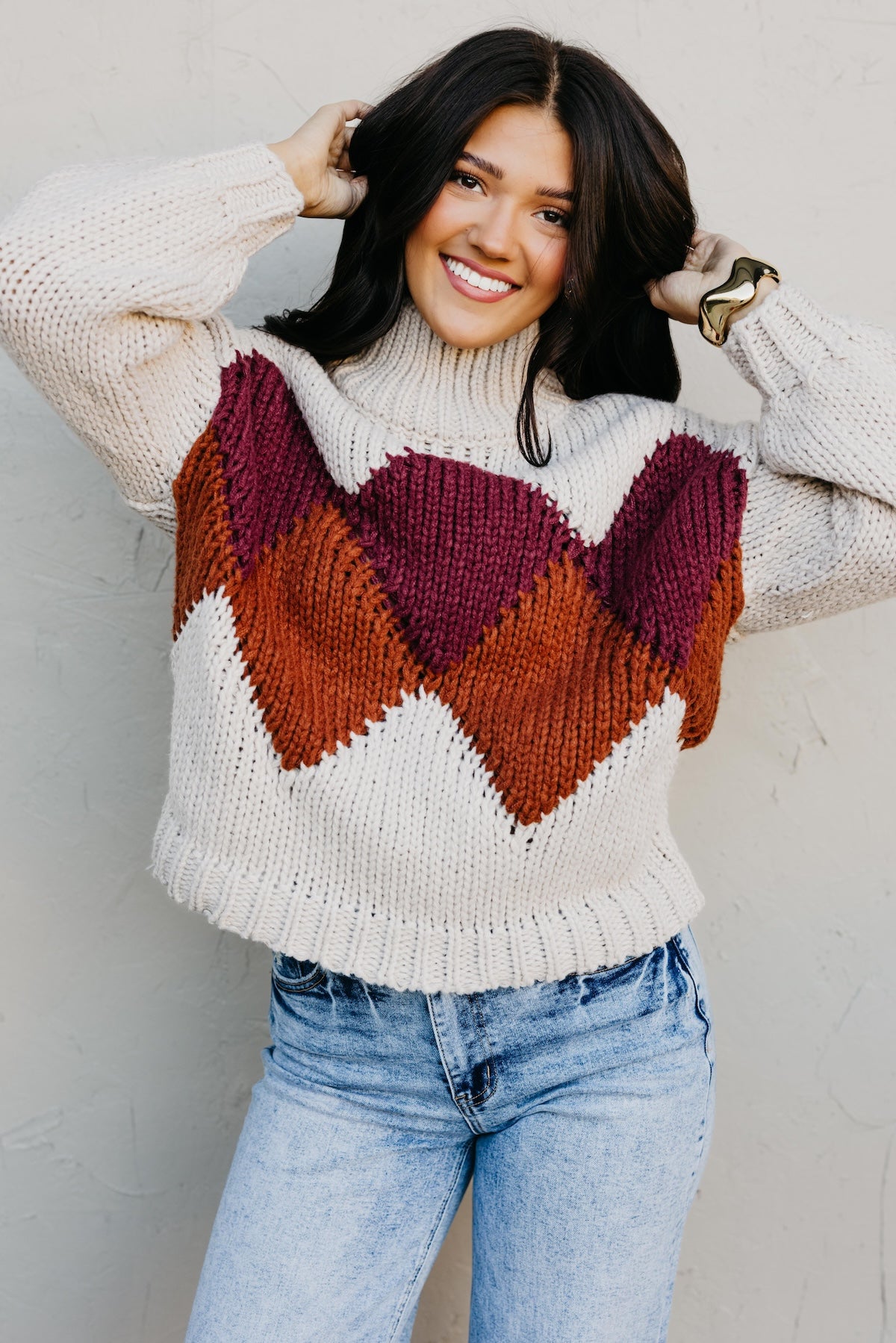 The Faye Argyle Pattern Chunky Sweater