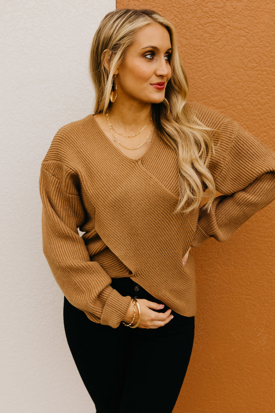 The Desiree Cross Over Wrap Ribbed Sweater  - FINAL SALE