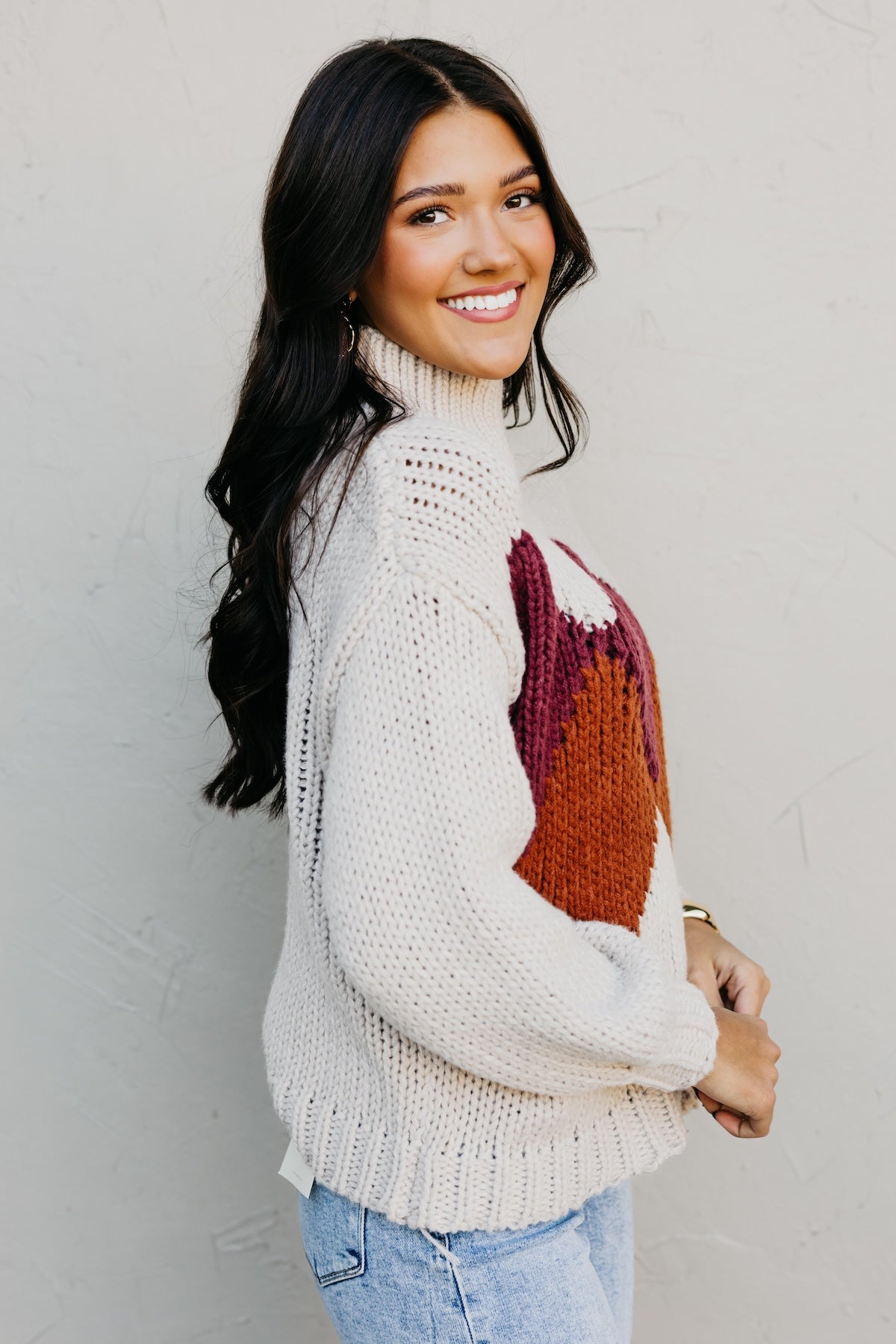 The Faye Argyle Pattern Chunky Sweater