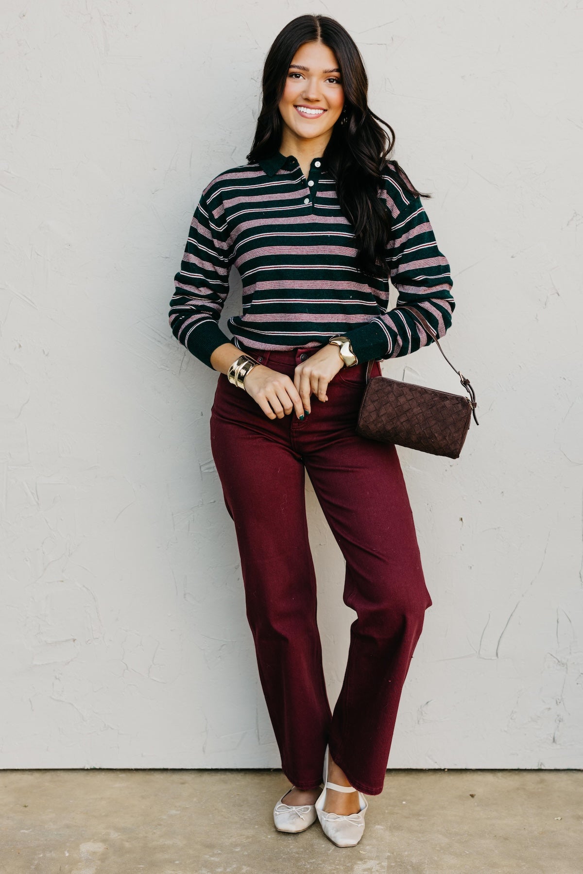 The Kathy Stripe Cashmere Polo Sweater