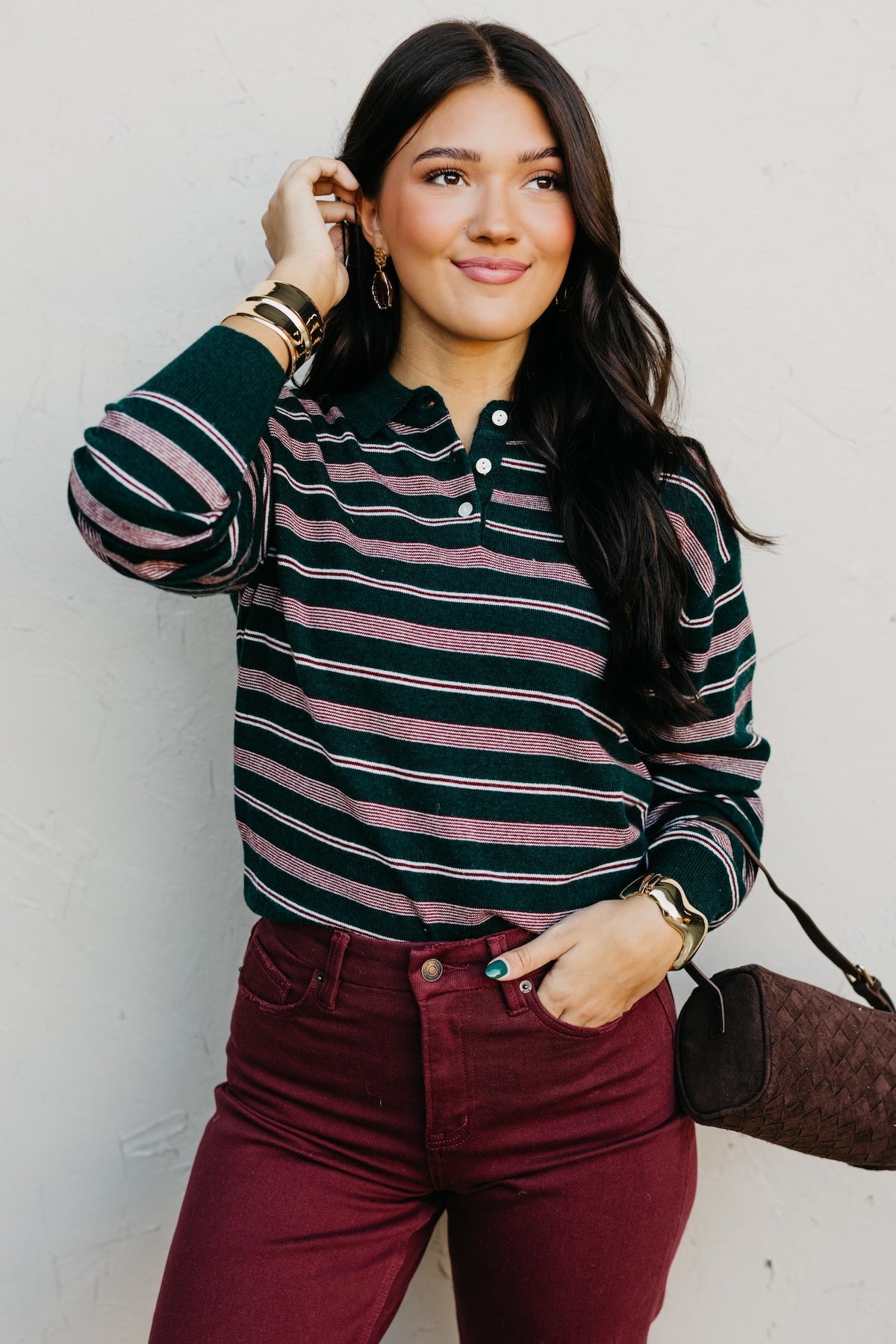 The Kathy Stripe Cashmere Polo Sweater
