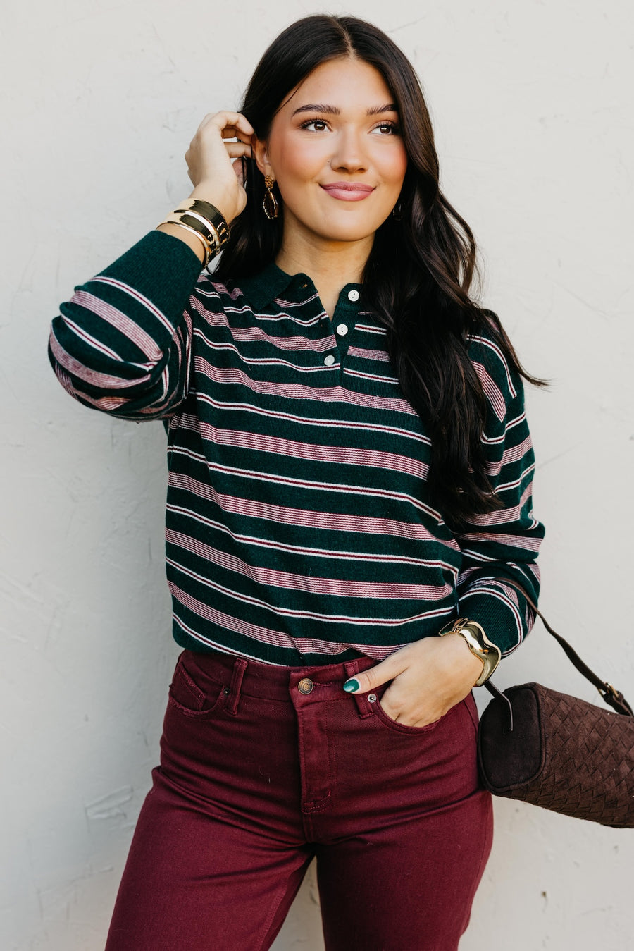 The Kathy Stripe Cashmere Polo Sweater