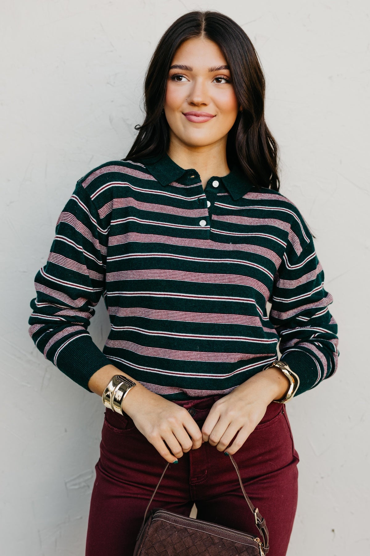 The Kathy Stripe Cashmere Polo Sweater