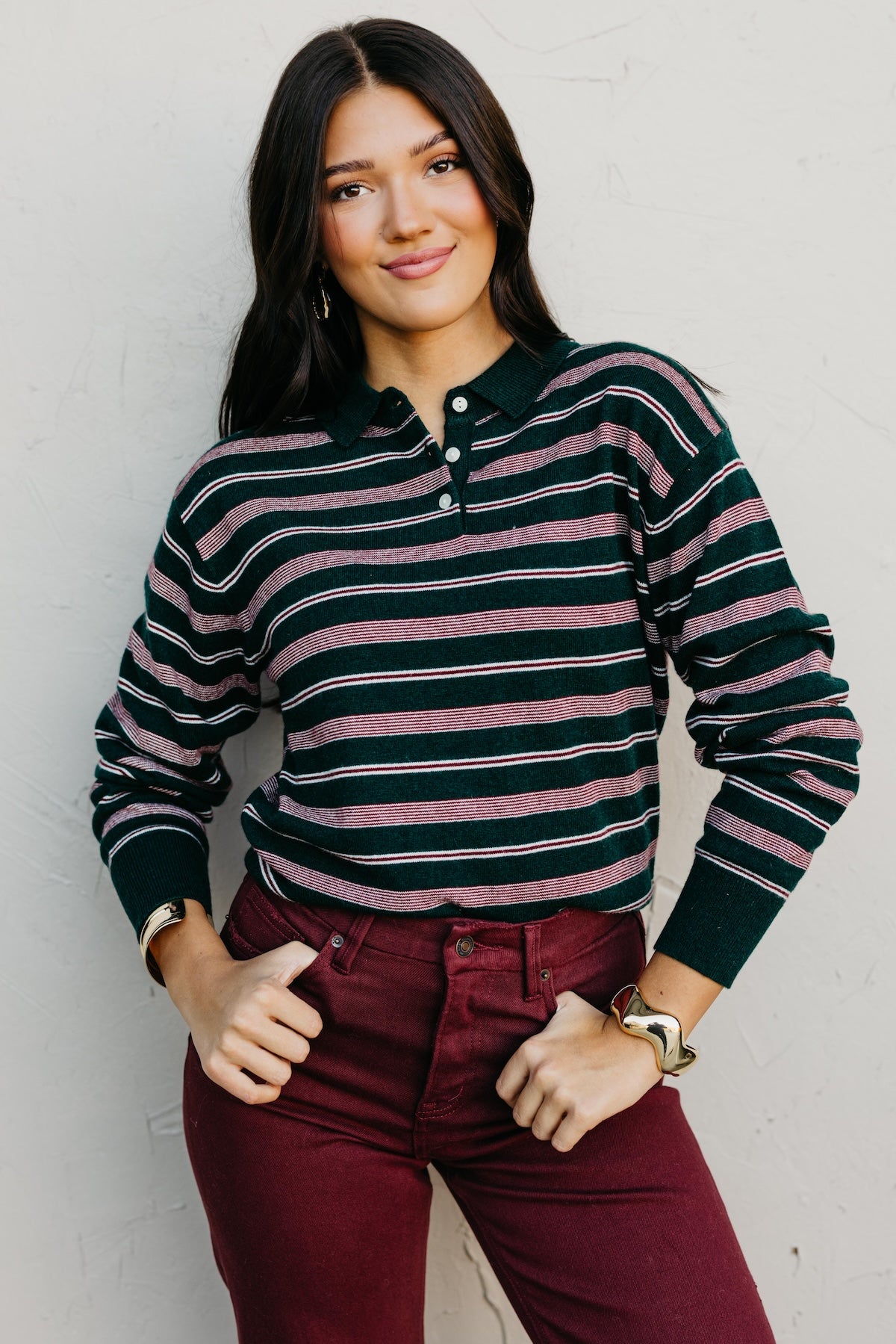 The Kathy Stripe Cashmere Polo Sweater
