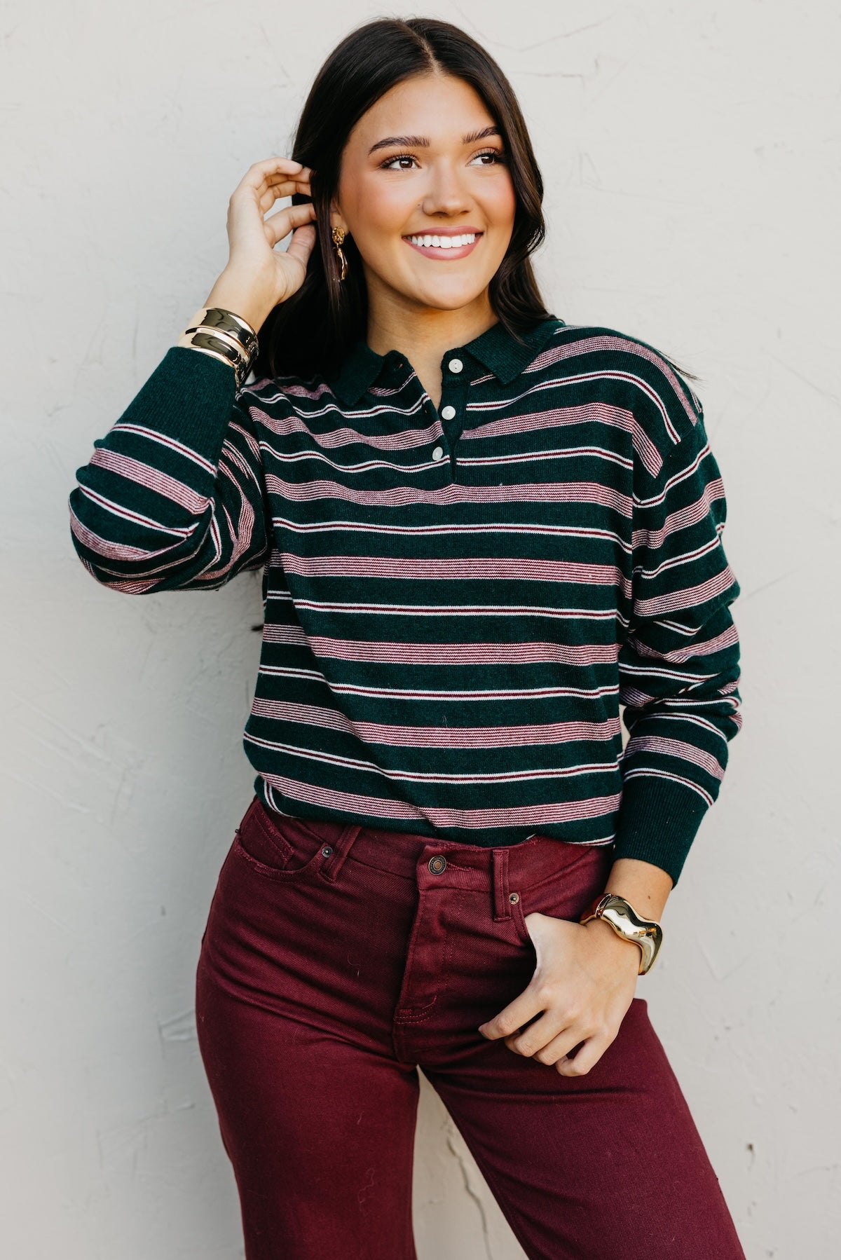 The Kathy Stripe Cashmere Polo Sweater