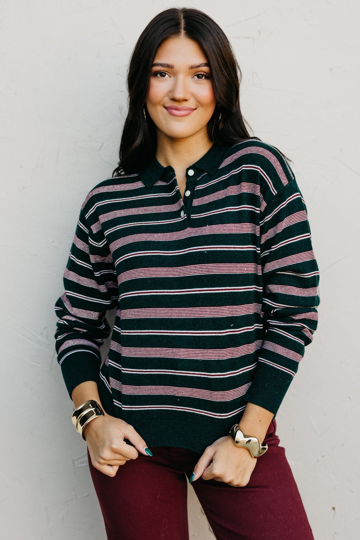 The Kathy Stripe Cashmere Polo Sweater