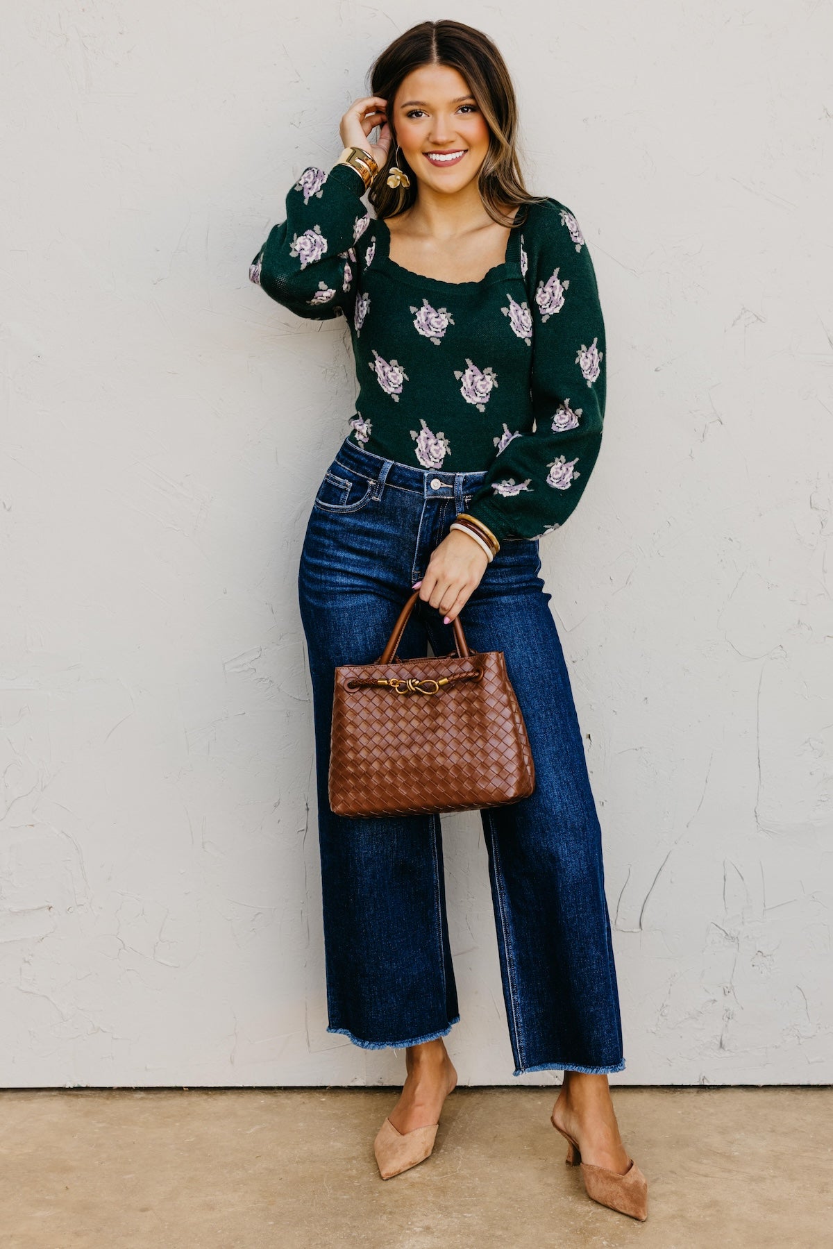 The Milana Floral Scallop Crop Sweater