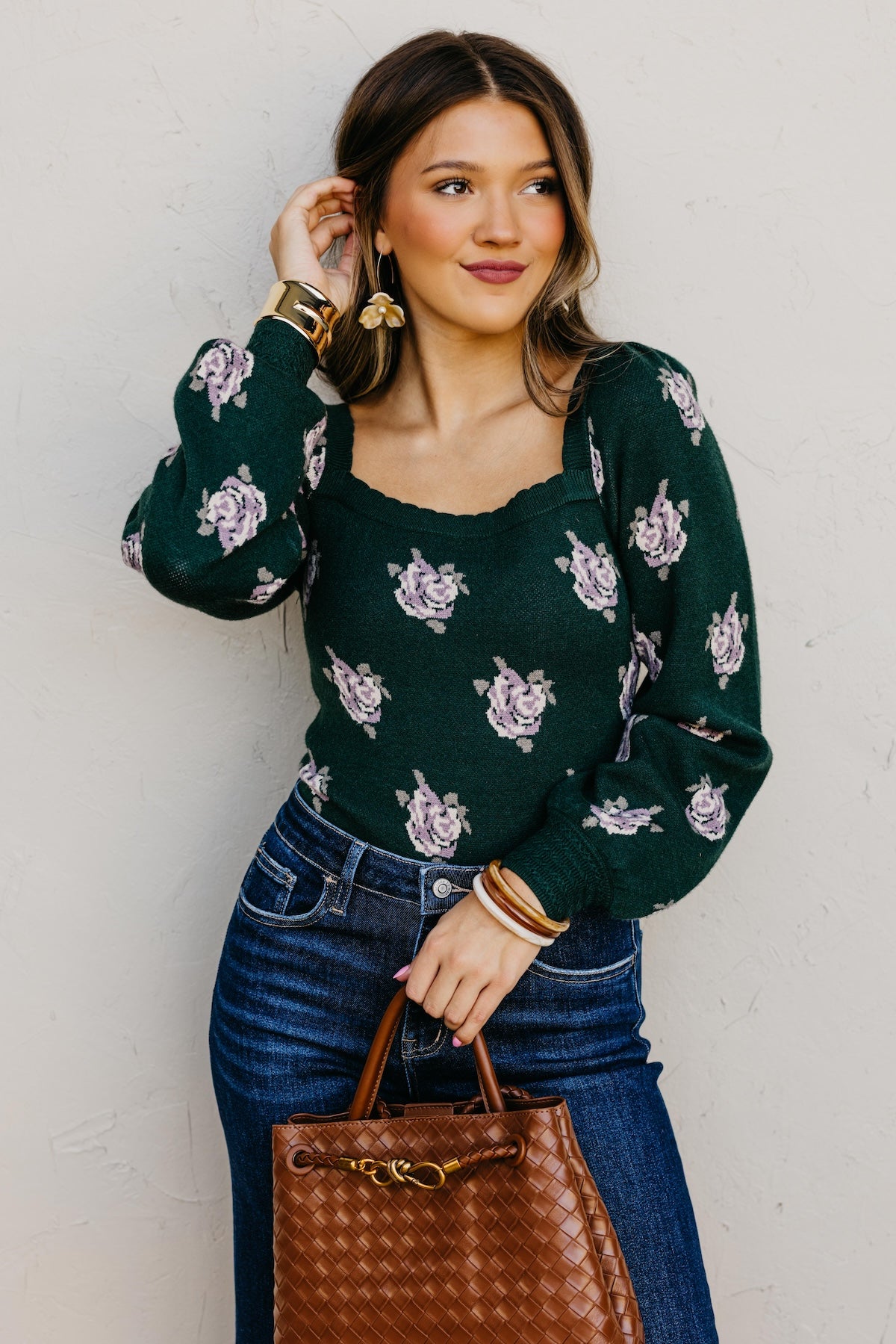 The Milana Floral Scallop Crop Sweater