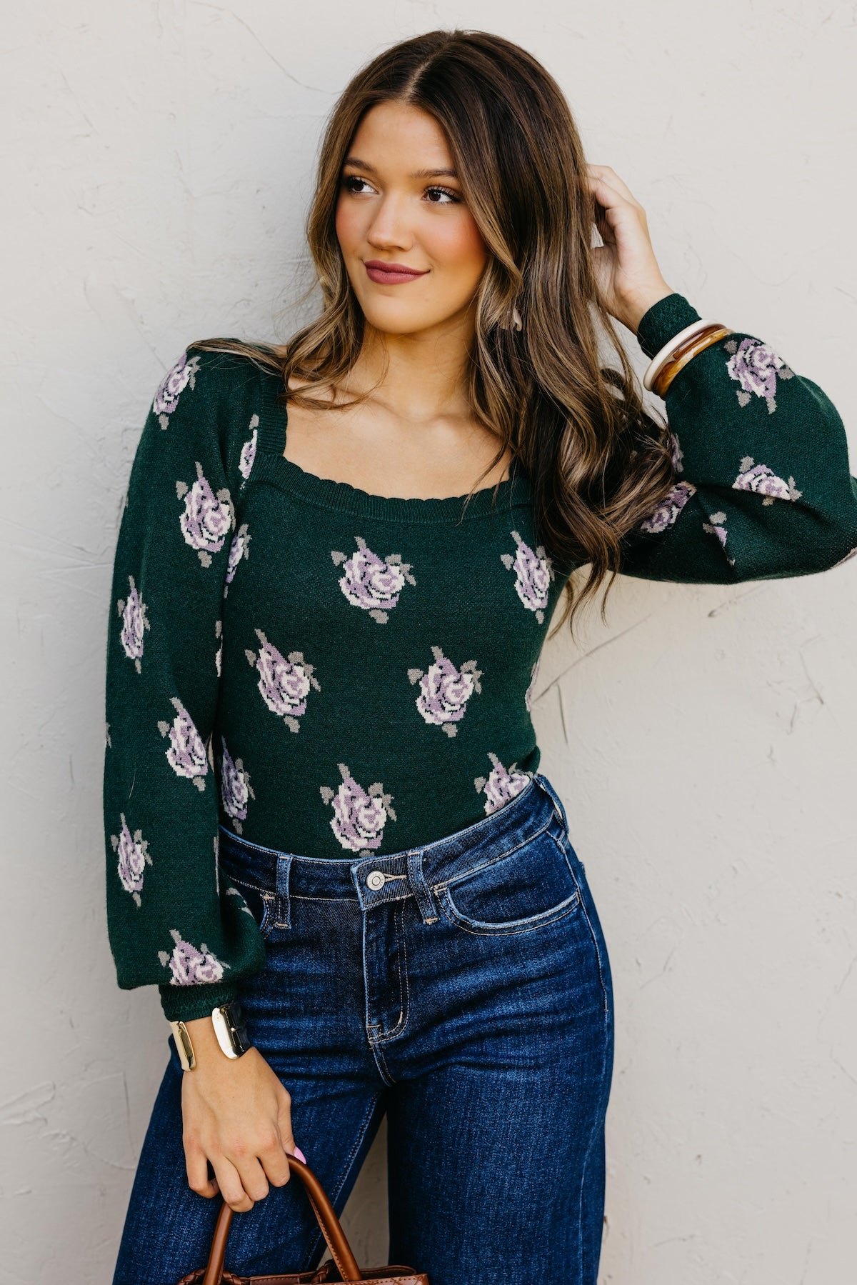 The Milana Floral Scallop Crop Sweater