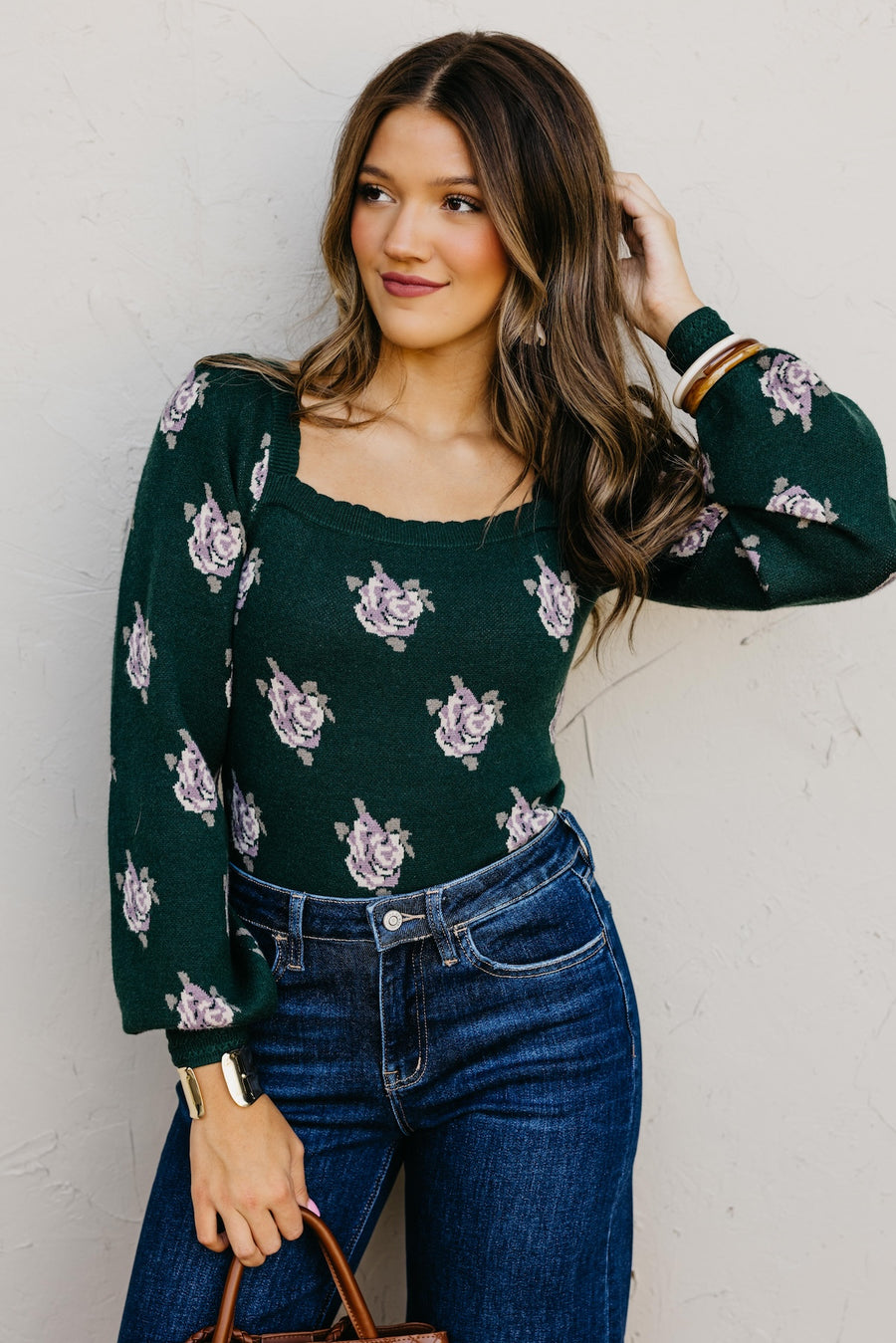 The Milana Floral Scallop Crop Sweater