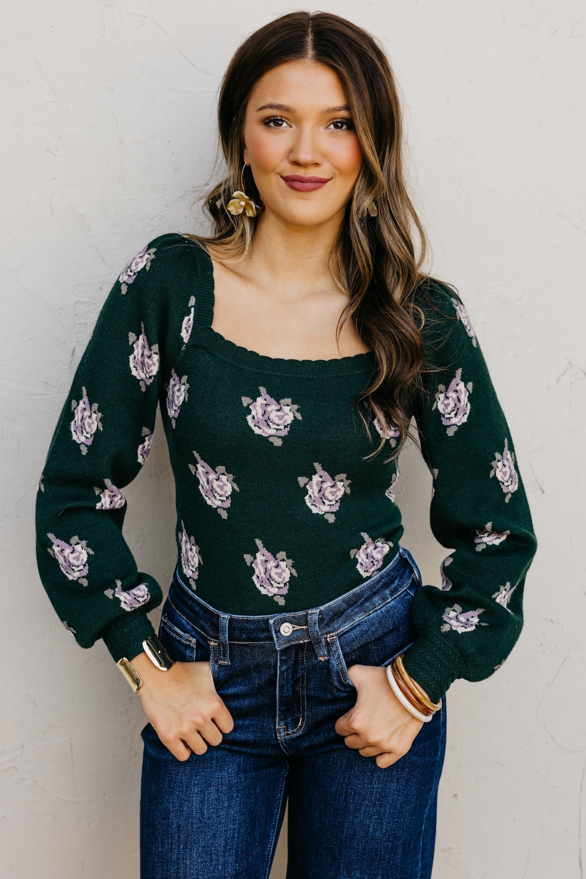 The Milana Floral Scallop Crop Sweater