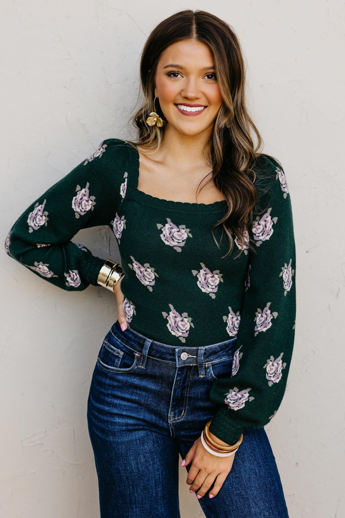 The Milana Floral Scallop Crop Sweater