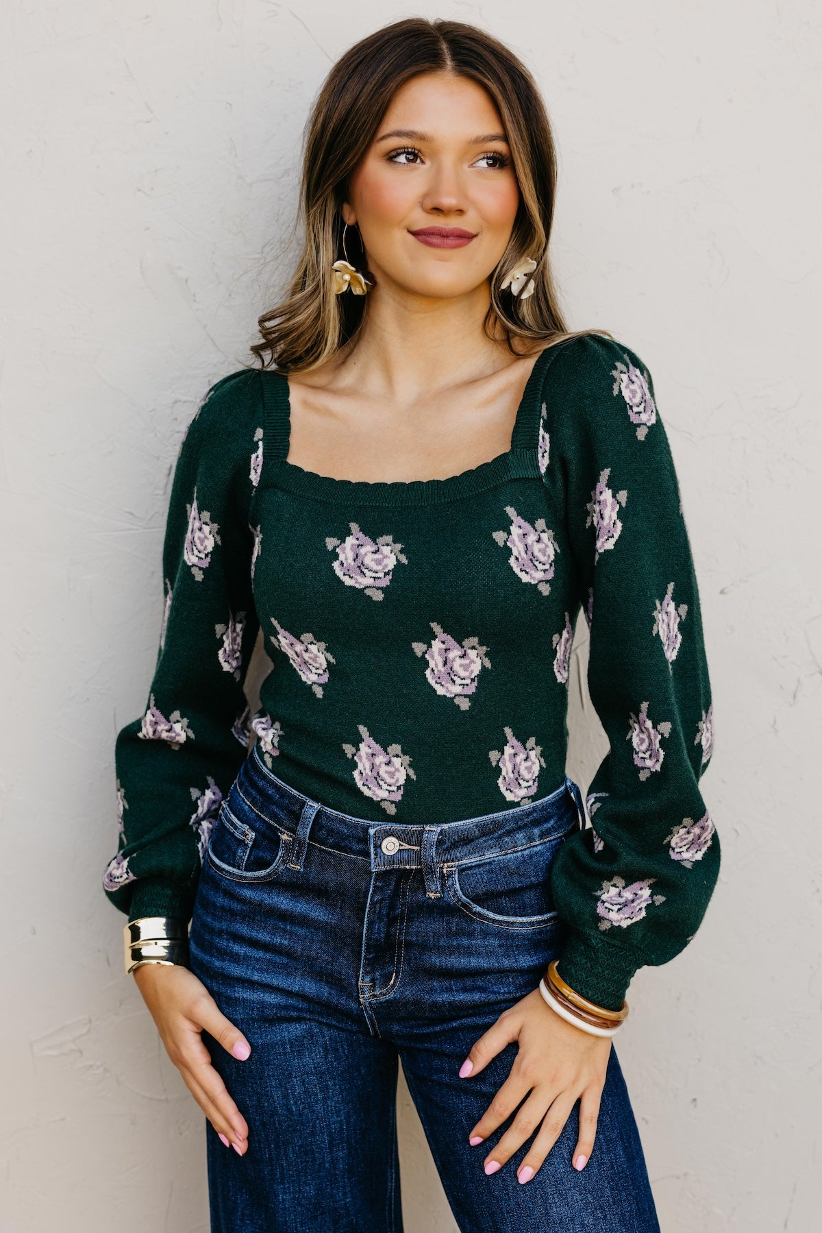 The Milana Floral Scallop Crop Sweater