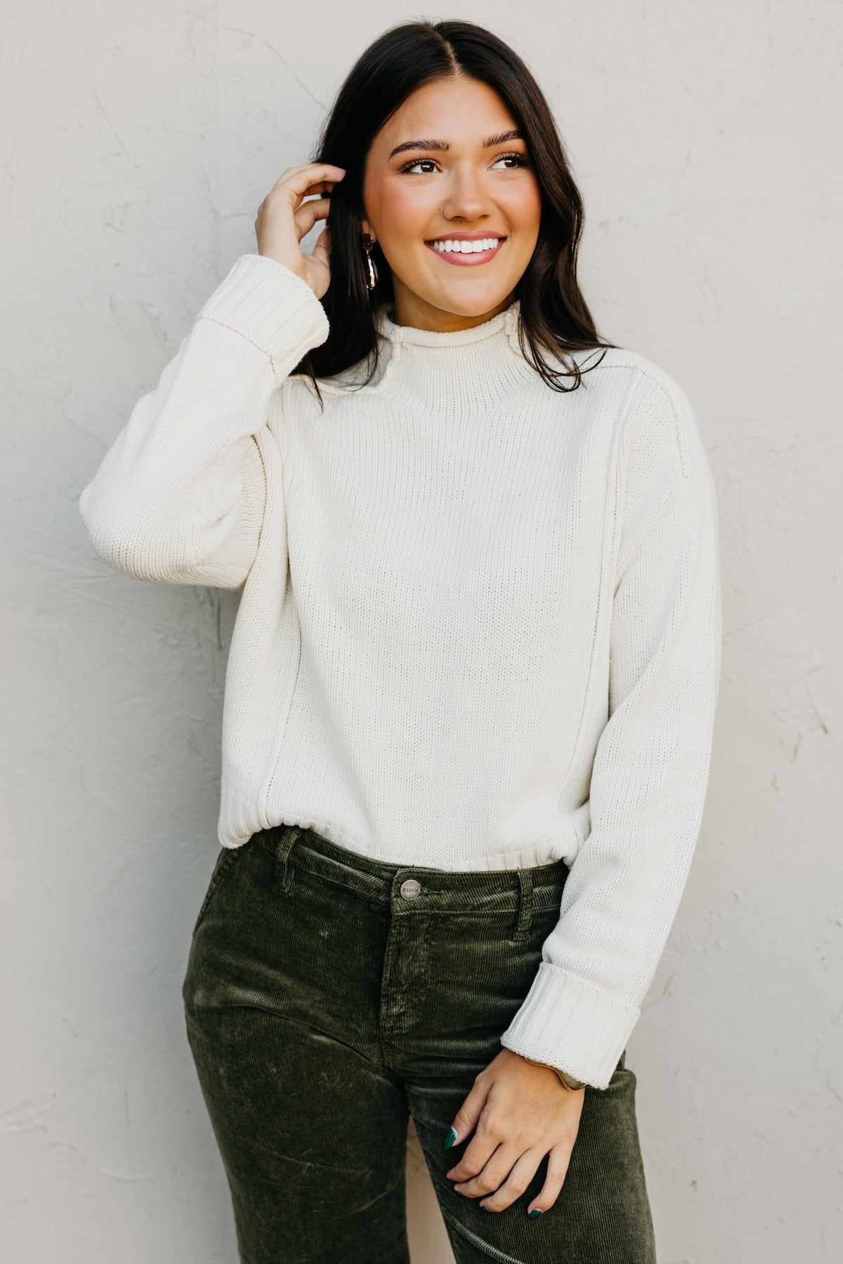 The Abby Reverse Seam High Neck Sweater