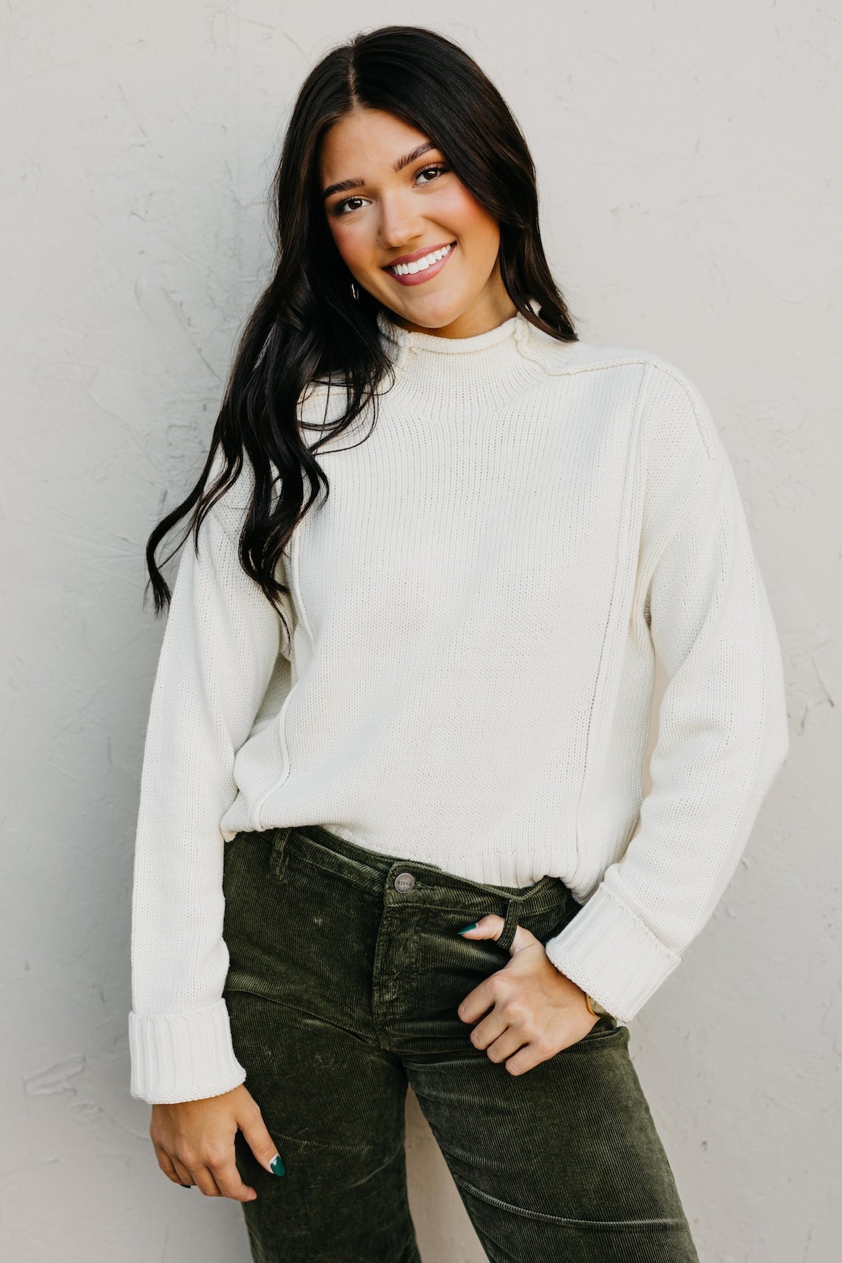 The Abby Reverse Seam High Neck Sweater