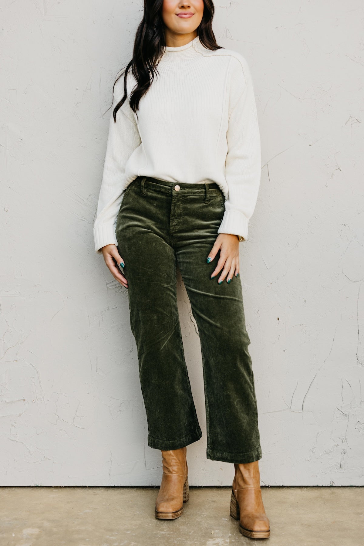 Risen Denim | Tummy Control Mid Rise Ankle Straight Corduroy Pant
