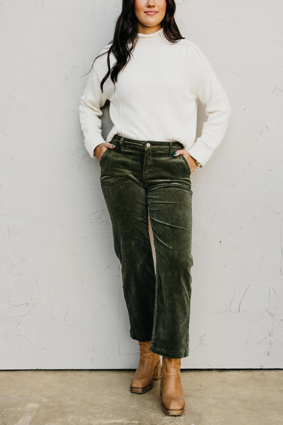 Risen Denim | Tummy Control Mid Rise Ankle Straight Corduroy Pant