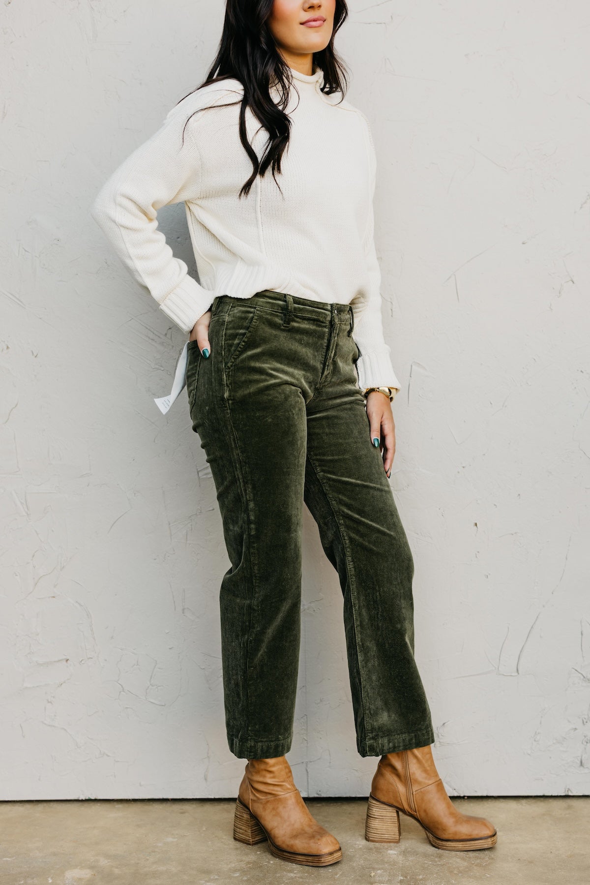 Risen Denim | Tummy Control Mid Rise Ankle Straight Corduroy Pant